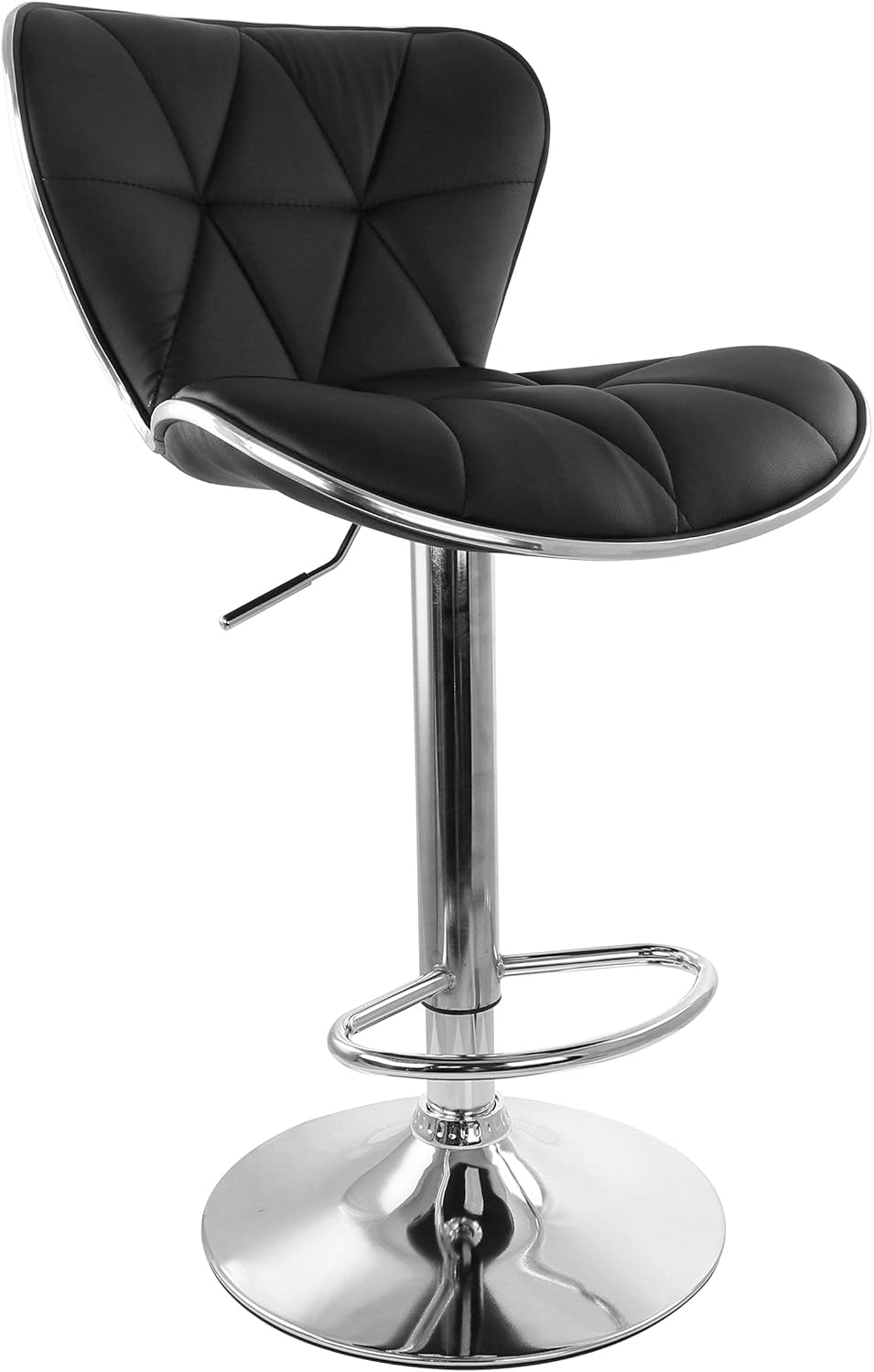 Elama Modern 2 Piece Tufted Faux Leather Adjustable Bar Stool in Black with Chrome Trim and Base