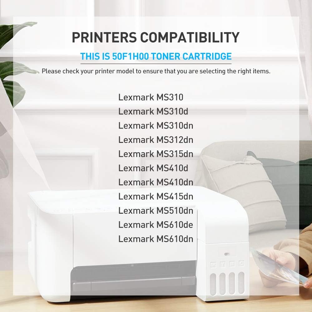 BAISINE Toner Cartridge Compatible Replacement for Lexmark 50F1H00 501H MS312dn MS610dn MS310 MS510dn MS415dn MS310dn MS310d MS315dn MS410d MS410dn MS610de - High Yield 5,000 Pages (Black, 2Pack)