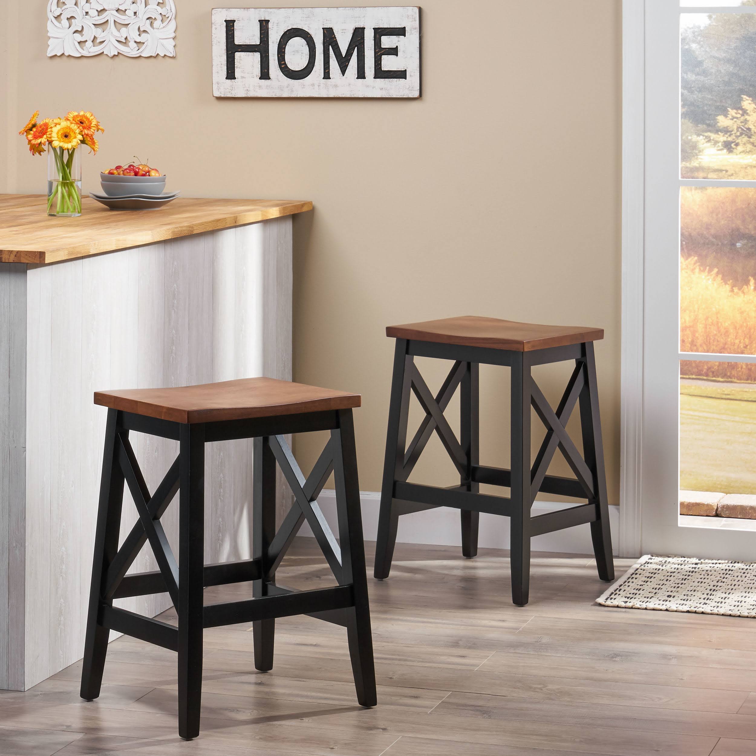 Candice Contemporary Farmhouse Wooden Barstools (Set of 2) Matte Black