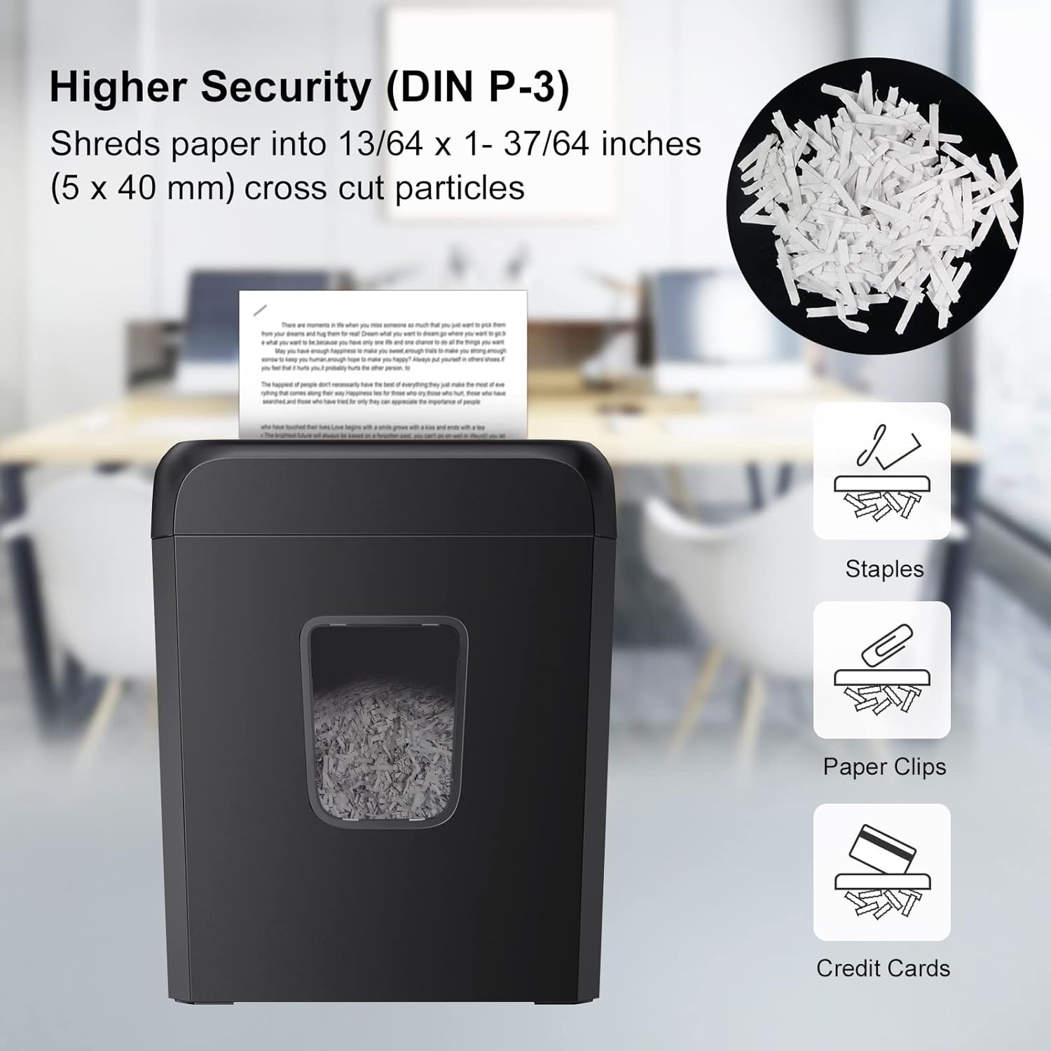 bonsaii Paper Shredder for Home Use,6-Sheet Crosscut Paper and Credit Card Shredder for Home Office,Home Shredder with Handle for Document,Mail,Staple,Clip-3.4 Gal Wastebasket(C237-B) Pack of 2