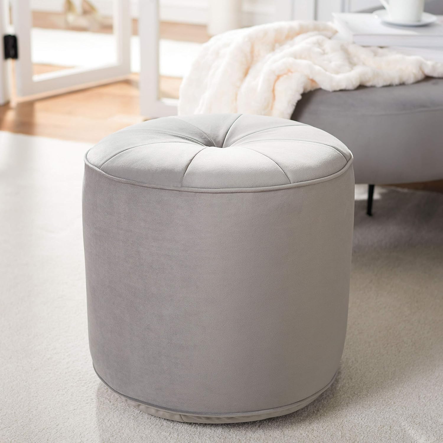 Safavieh Home Hawkem Lilac Velvet Cylinder Ottoman