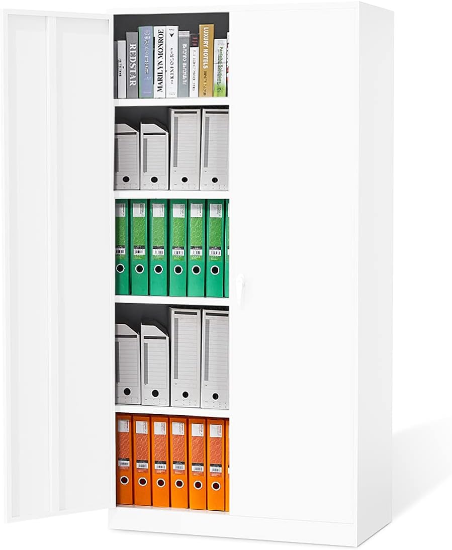 JOMEED Metal Storage Cabinet with Doors and Shelves Steel Locking Cabinet Home Tool Cabinet for Garage, Office, Warehouse (Black)