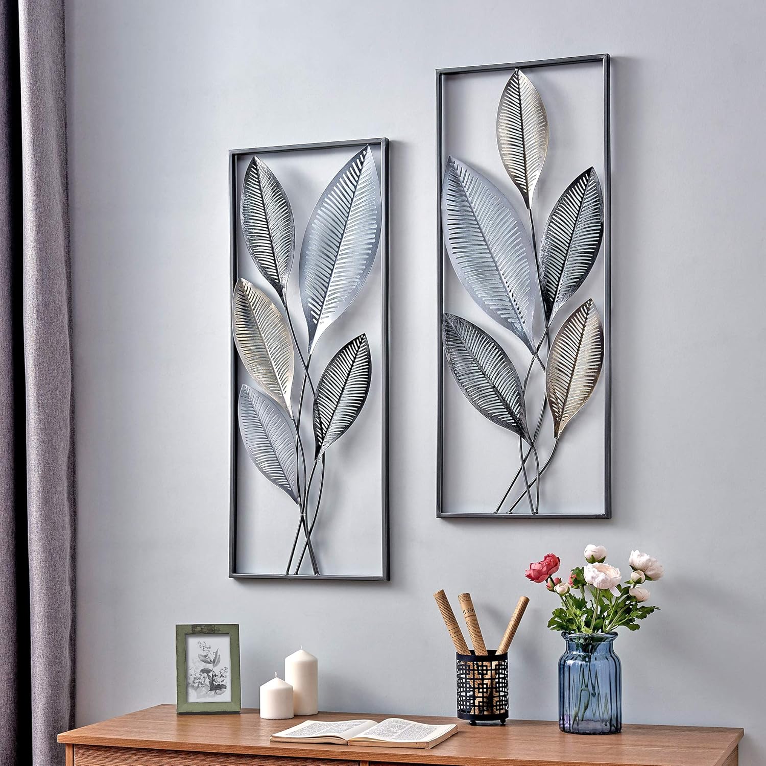 FirsTime & Co. Metallic Leaves Decor Wall Plaque Set, 35.5