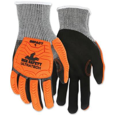 UT1952 UltraTech A4/Impact Level 1 Mechanics Knit Glove, Medium, Salt/Pepper; Orange/Black UT1952M