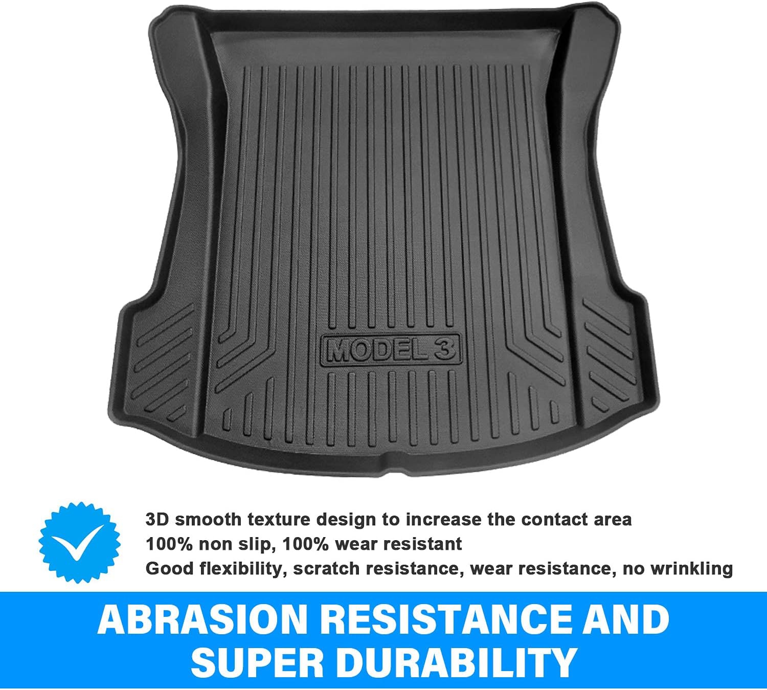 Fit Tesla Model 3 Trunk Mat Cargo Liner All Weather TPE Mat for Tesla Model 3 2017 2018 2019 (Car Trunk Mat) Pack of 2