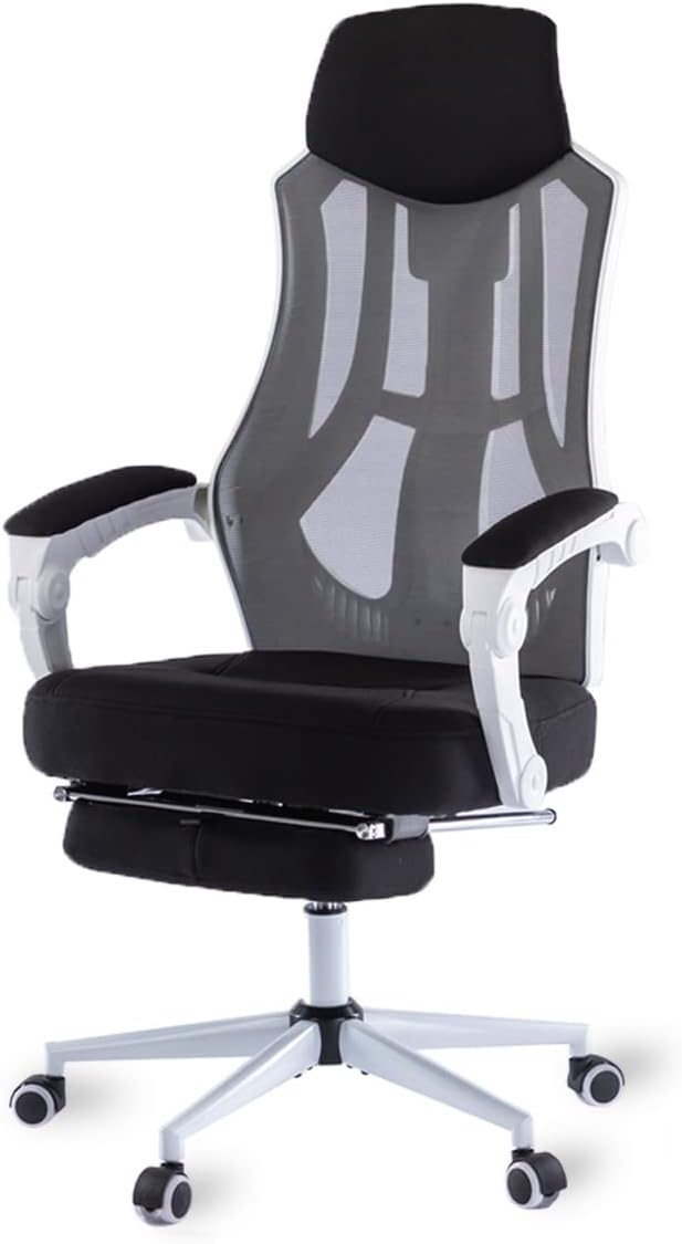 FALUODA Ergonomic Home Office Chair, High Back Reclining Desk Chair with Footrest and Lumbar Support, Computer Gaming Chair Height Adjustable, Breathable Mesh Back (01, White)