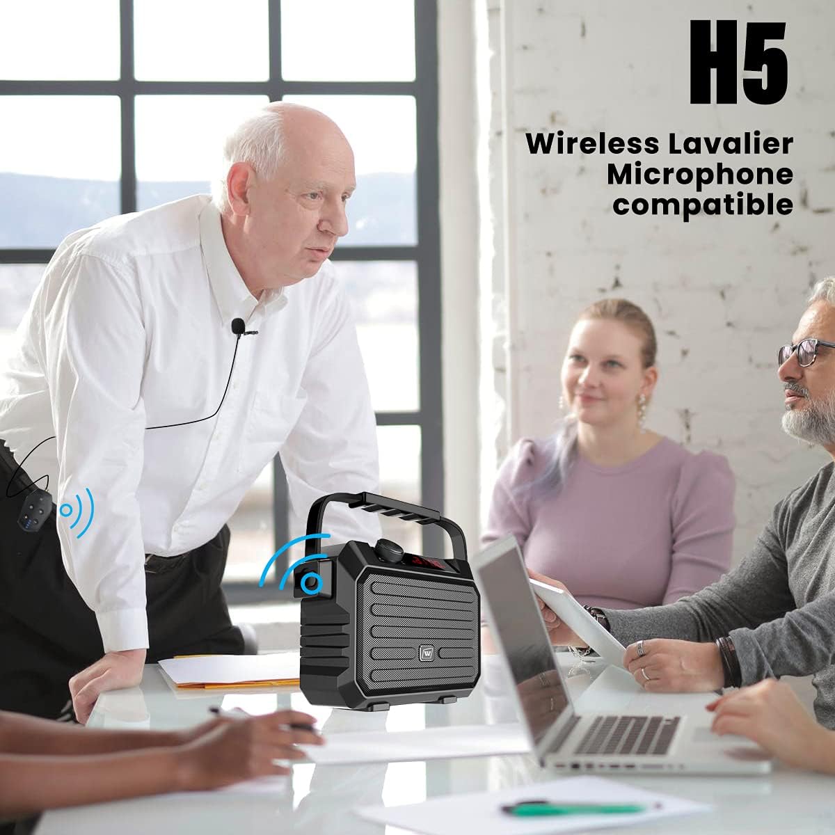 Wireless PA System with Wireless Headset Microphone Lavalier Lapel Microphone Transmitter, 30W Wireless Voice Amplifier Portable Rechargeable Bluetooth Loudspeaker Speaker for Teachers etc