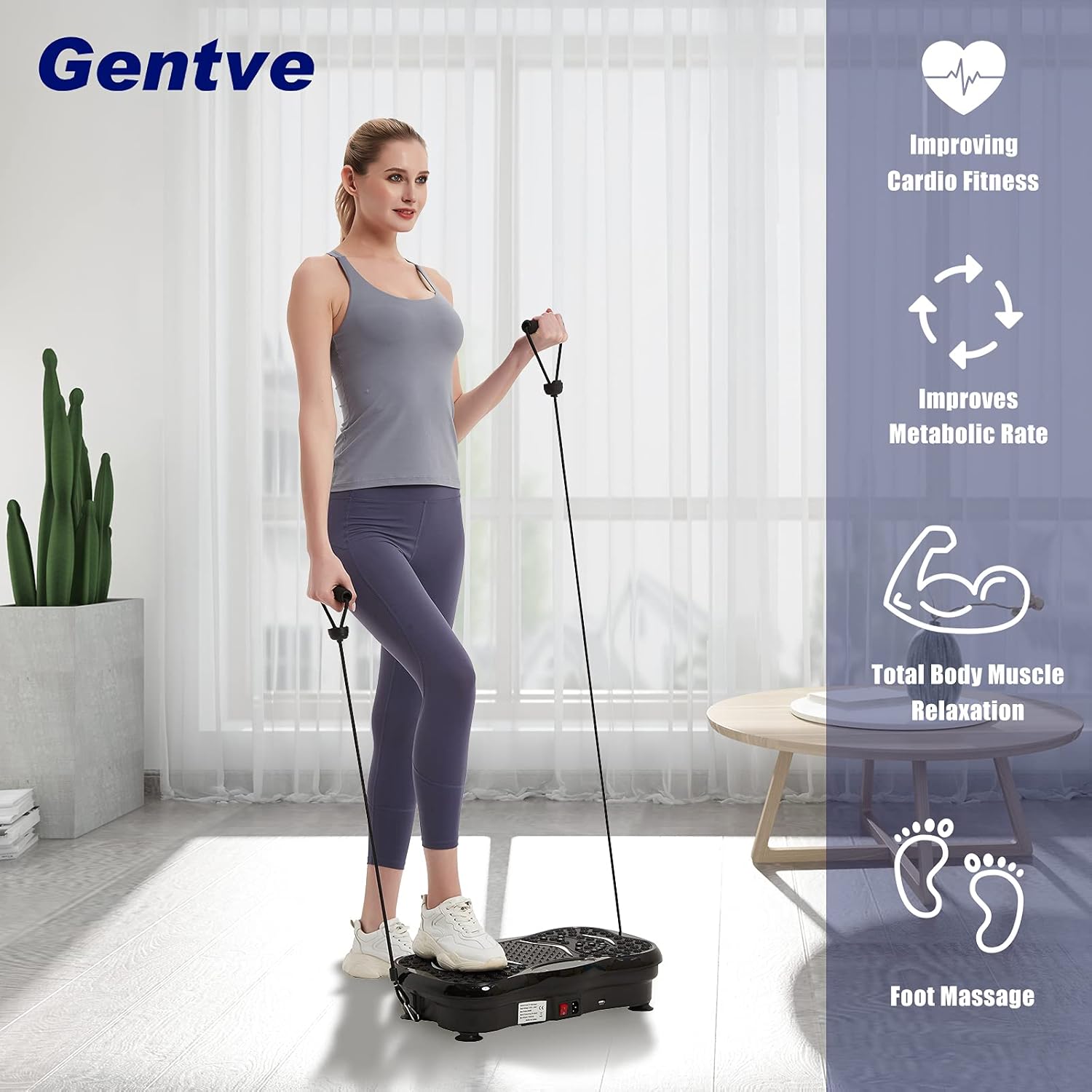 Gentve Vibration Plate Exercise Machine - Whole Body Workout Machine ，Fitness Vibration Platform Machine for Weight Loss & Foots Massage with Loop Bands + Bluetooth + Remote, 99 Levels