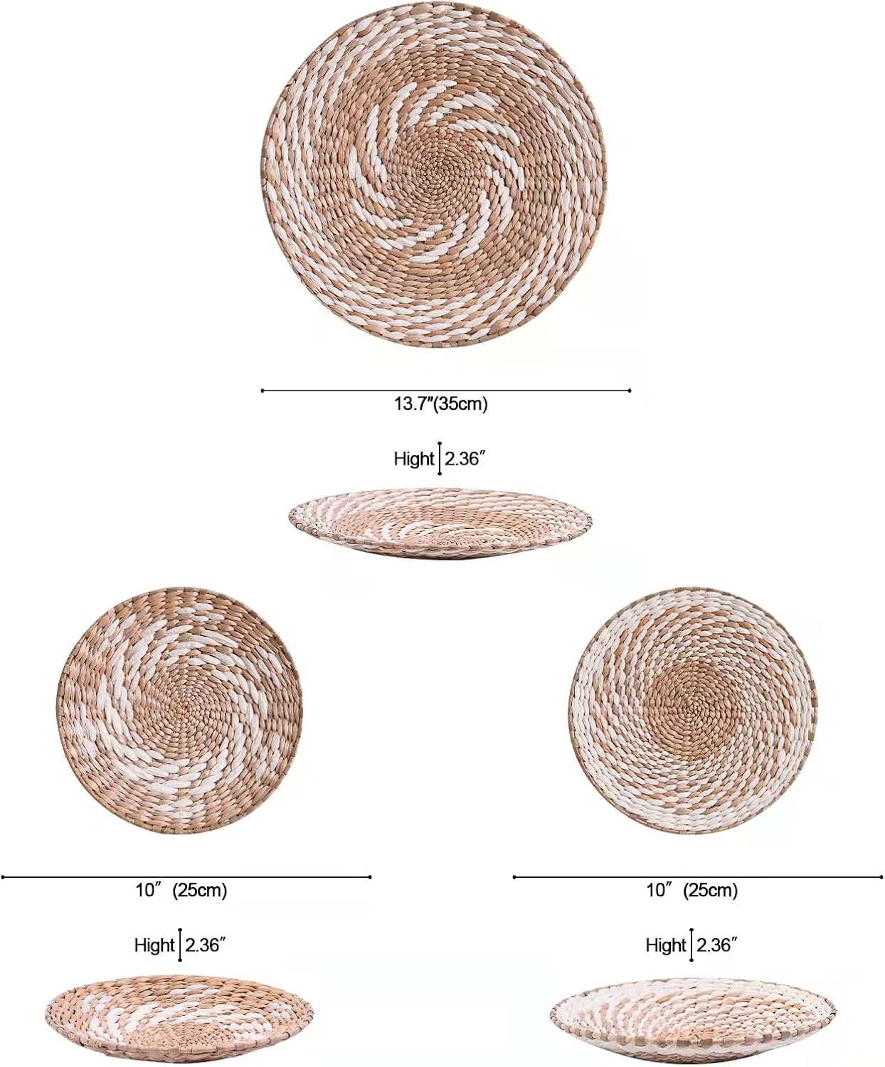 Boho wall Baskets decor Set of 3, 100%Natural Handmade,rattan wicker seagrass woven basket wall decor,Living Room or Bedroom woven wall african basket Pack of 2