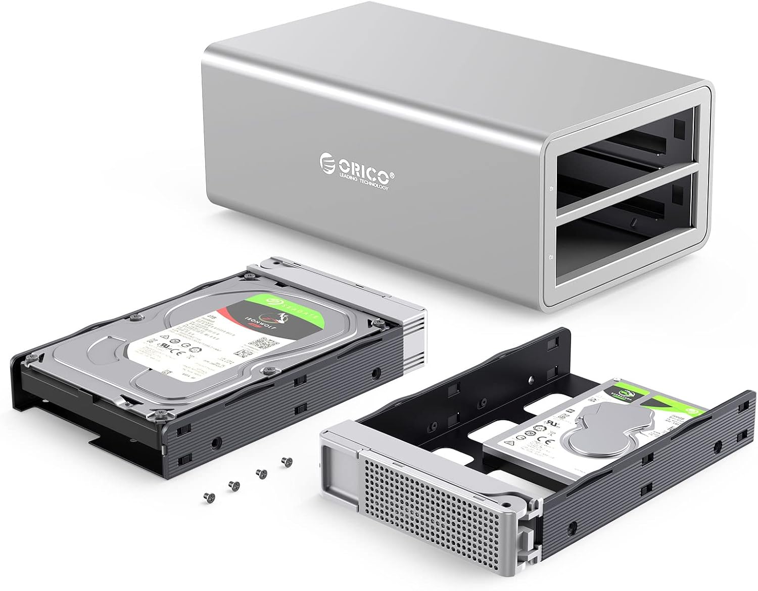 ORICO 2 Bay USB 3.0 to SATA External Hard Drive Enclosure Support 32TB, 2.5/3.5 inch HDD SSD Enclosure for Music Photo Video Data Storage Backup (No RAID, Not NAS Function)