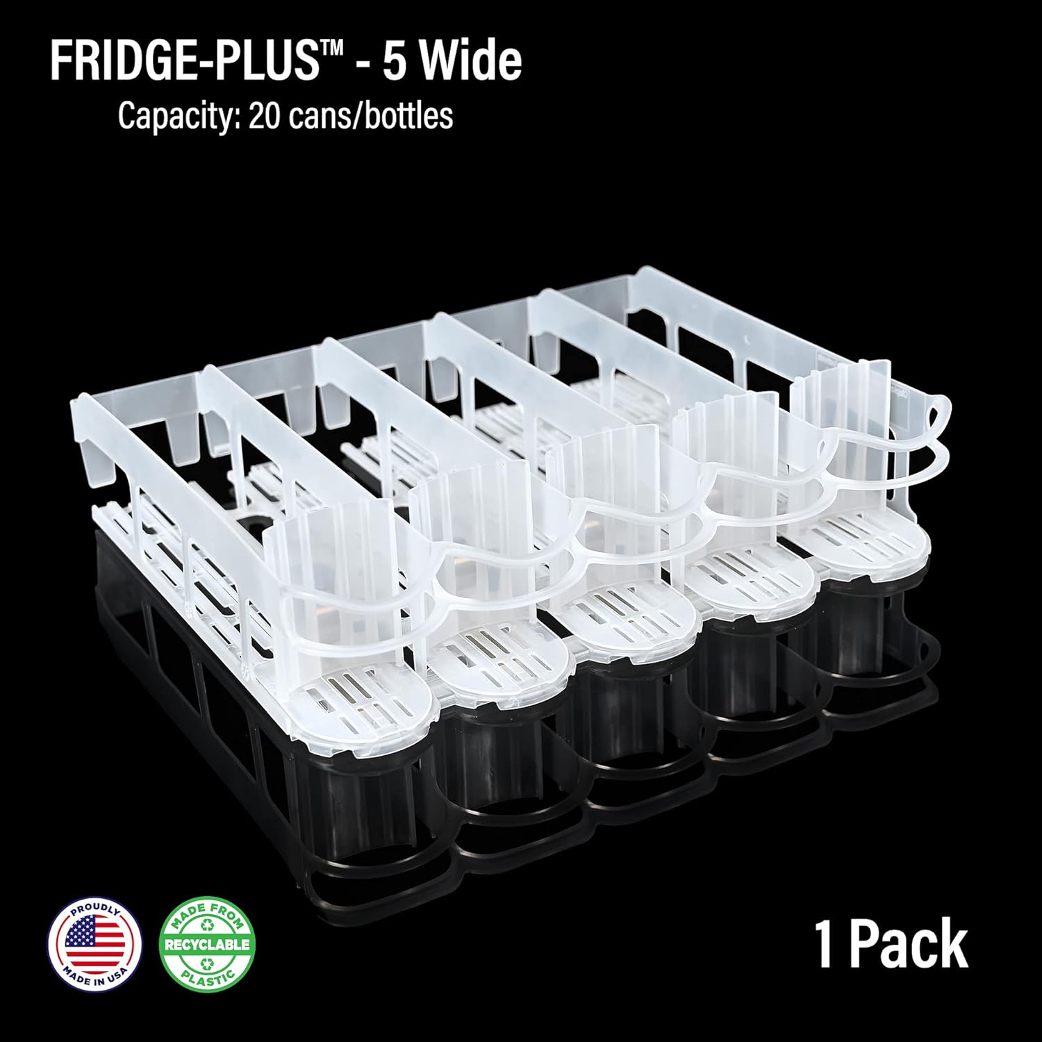 Display Technologies, Fridge-Plus (Pack of 1) Pusher Glide, Soda Beer Can Organizer for Fridge, Beverage Bottle Can Dispenser, Refrigerator Organizer, Mini Fridge Storage, Bar Fridge Pack of 2
