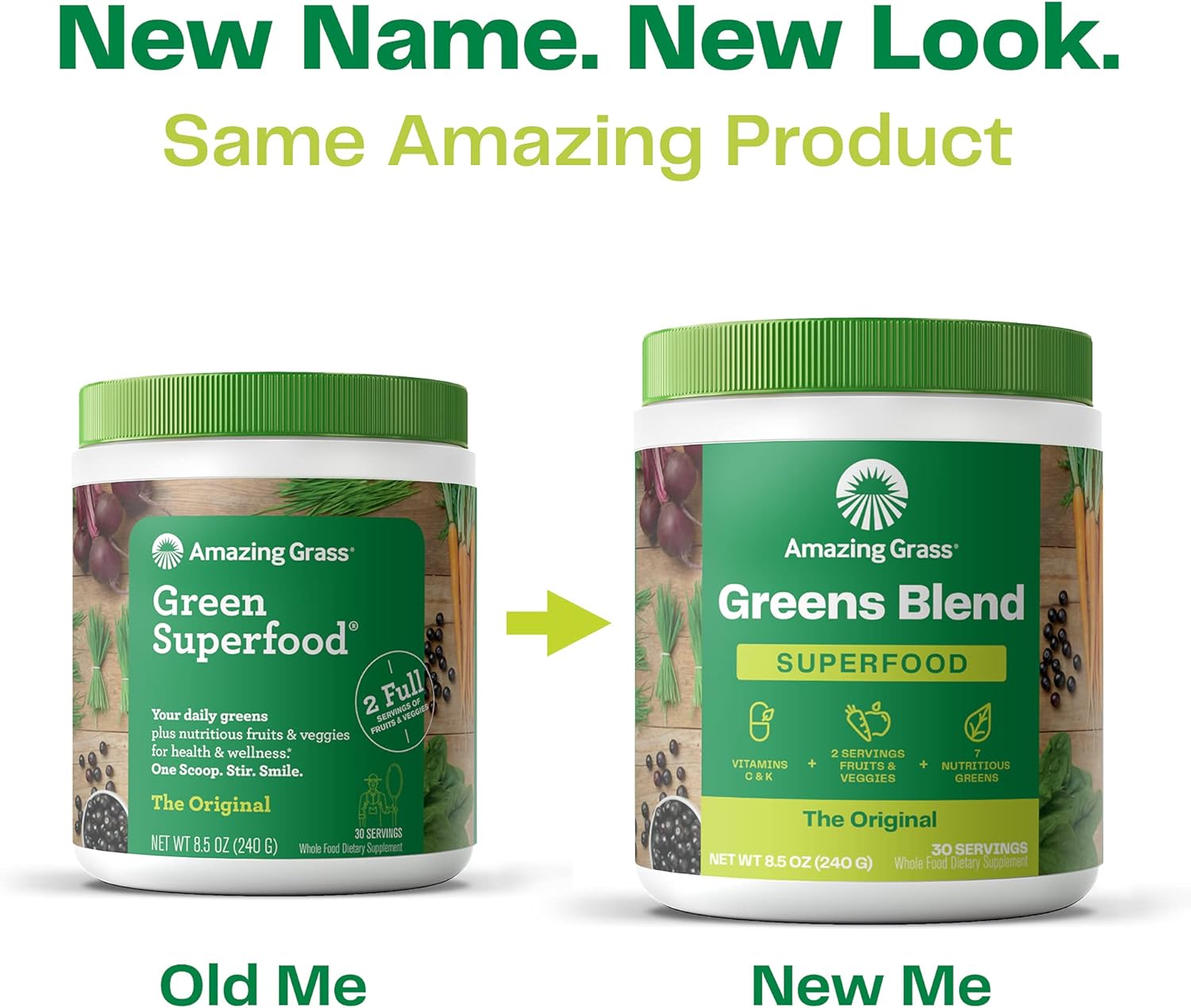 Amazing Grass Greens Blend Superfood: Super Greens Powder with Spirulina, Chlorella, Beet Root Powder, Digestive Enzymes, Prebiotics & Probiotics, Original, 60 Servings (Packaging May Vary) Pack of 2