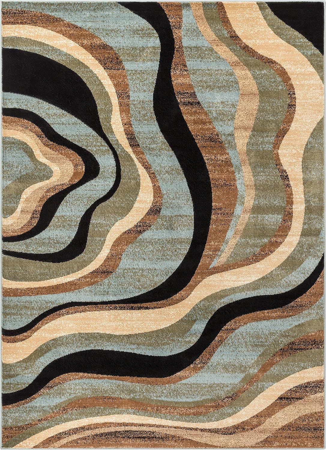 Hudson Waves Blue Brown Geometric Modern Casual Area Rug 8x10 8x11 ( 7'10