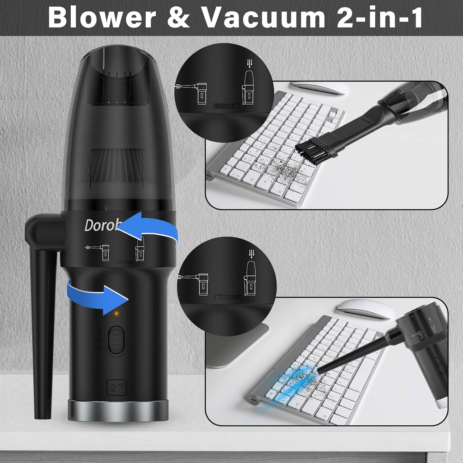 Cordless Air Duster, Blower & Vacuum 2 in 1, Compressed Air Duster, Portable Handheld Electronics Air Duster, Power 77000 RPM Motor, 10000 PA Suction, for Keyboard Car Computer Toys.