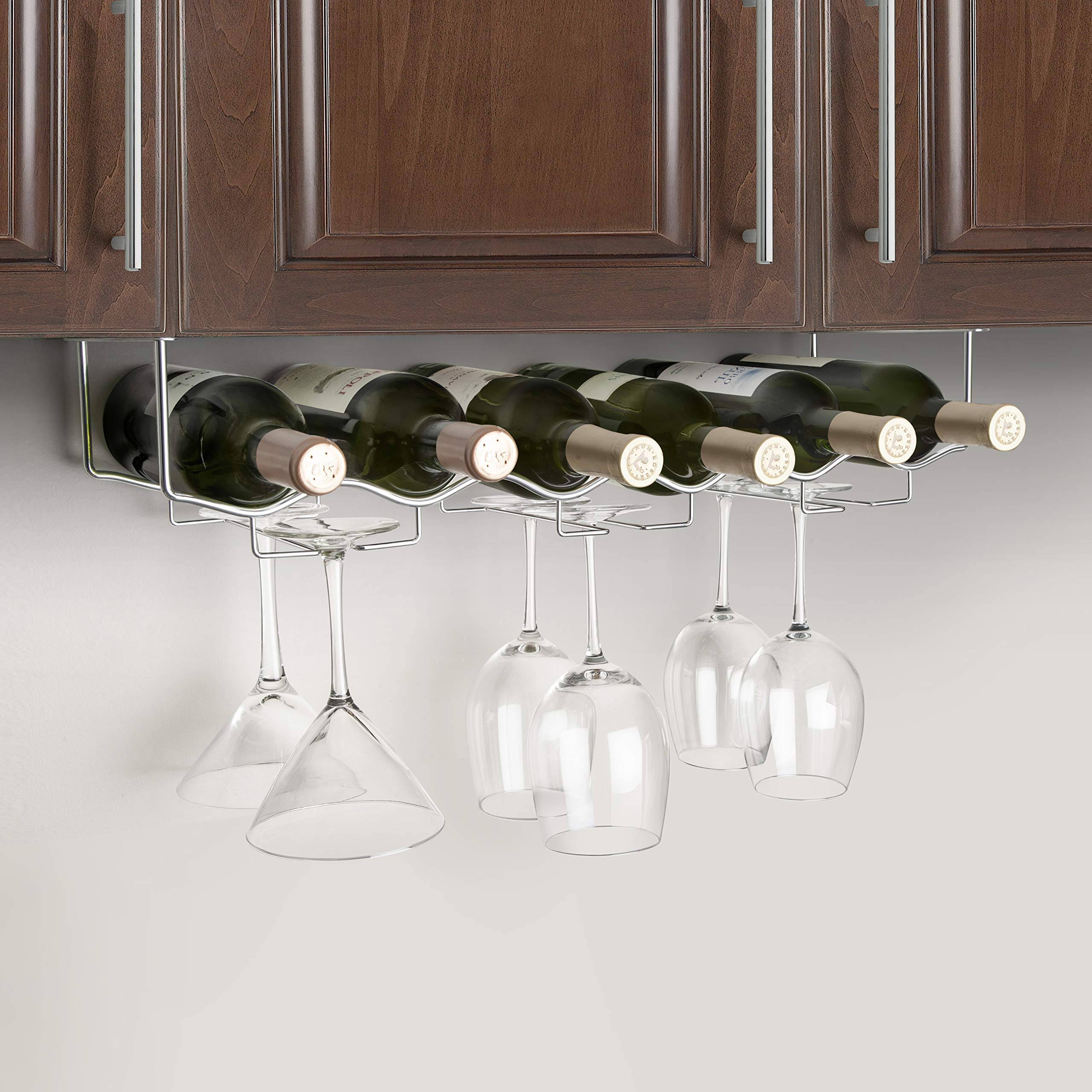 Final Touch Stainless Steel Under Cabinet 6 Bottle Wine u0026 Glass Rack (FTR006)