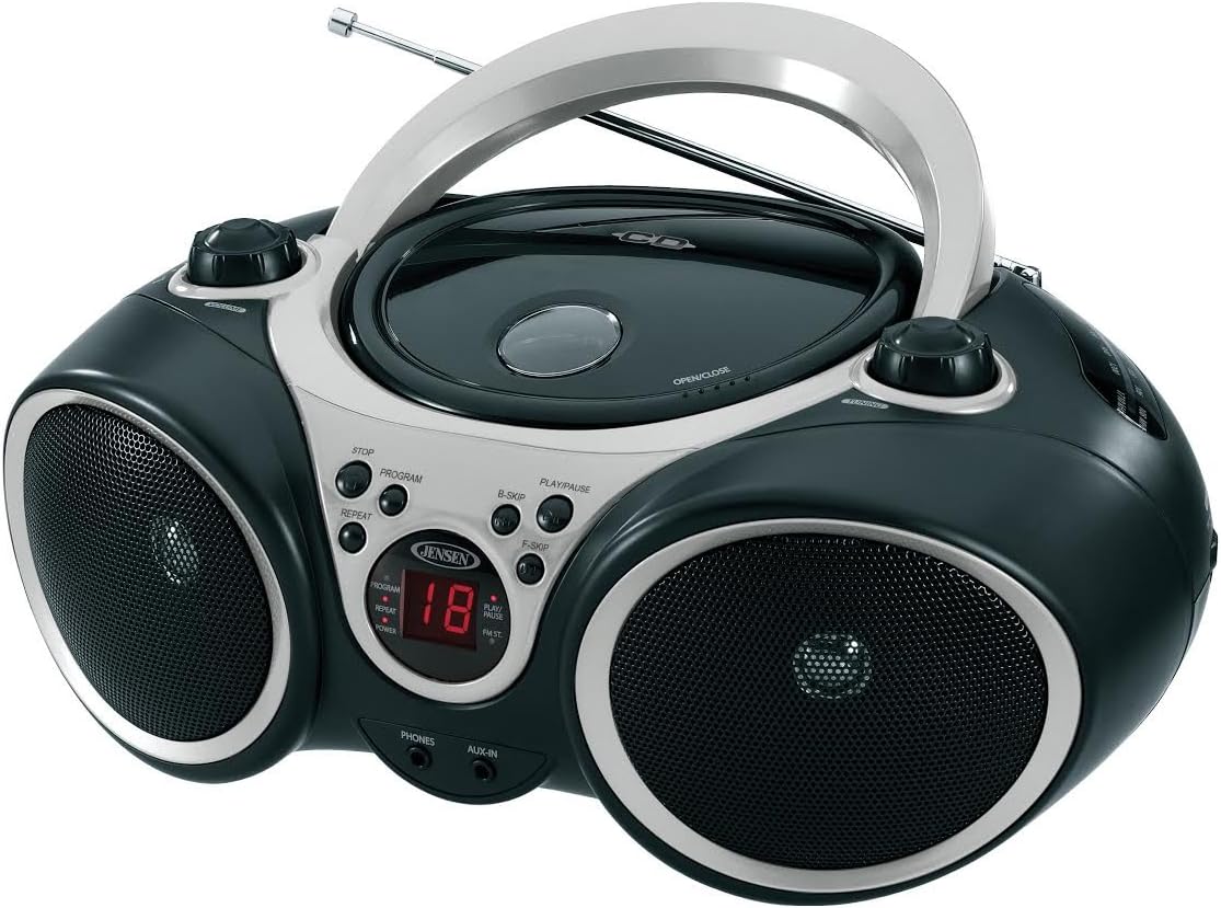 Jensen CD Boombox CD-490 White/Red Portable Stereo Boombox + CD-R/RW Player with AM/FM Radio and Aux Line-In (Limited Edition Color) Pack of 2
