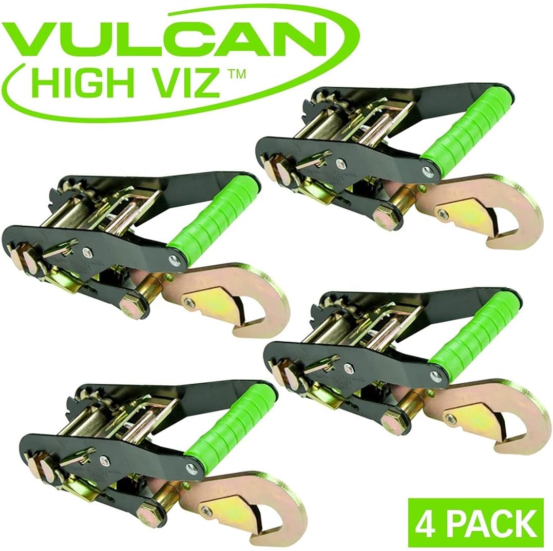 VULCAN Ratchet Buckle - Snap Hook - 2 Inch Wide Handle - High-Viz - 4 Pack - 3,300 Pound Safe Working Load Pack of 2