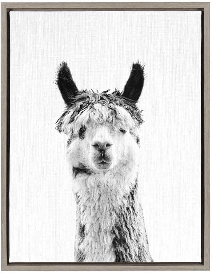 Kate and Laurel Sylvie Llama Framed Canvas by Simon Te Tai, 18x24, Gray Pack of 2