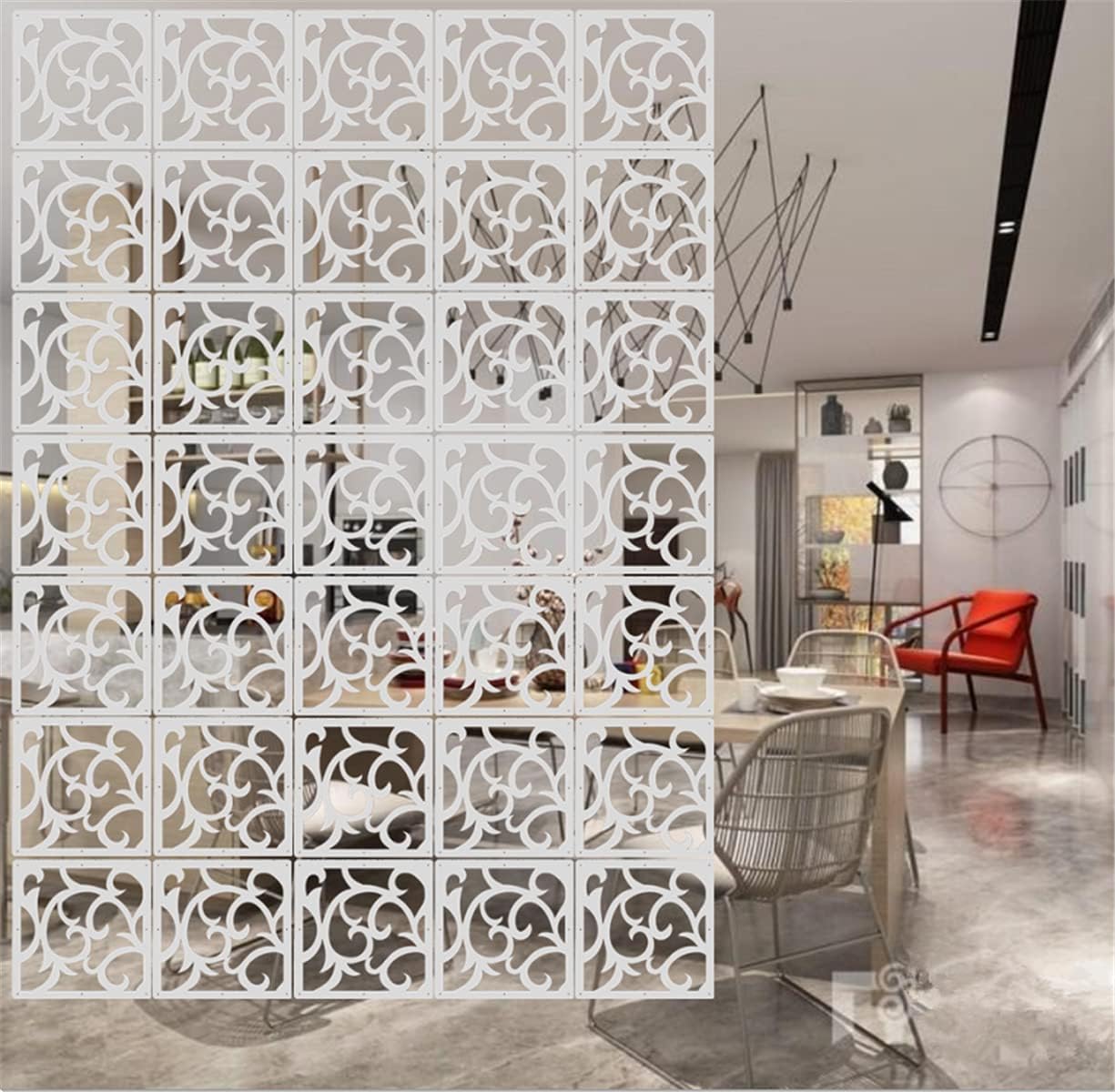 BMIDRUT 12Pcs White Hanging Room Divider,Wood-Plastic Room Divider DIY Panel Screens Partition Wall Dividers Room Decoration with All Accessories 11.4x11.4 Inch Pack of 2