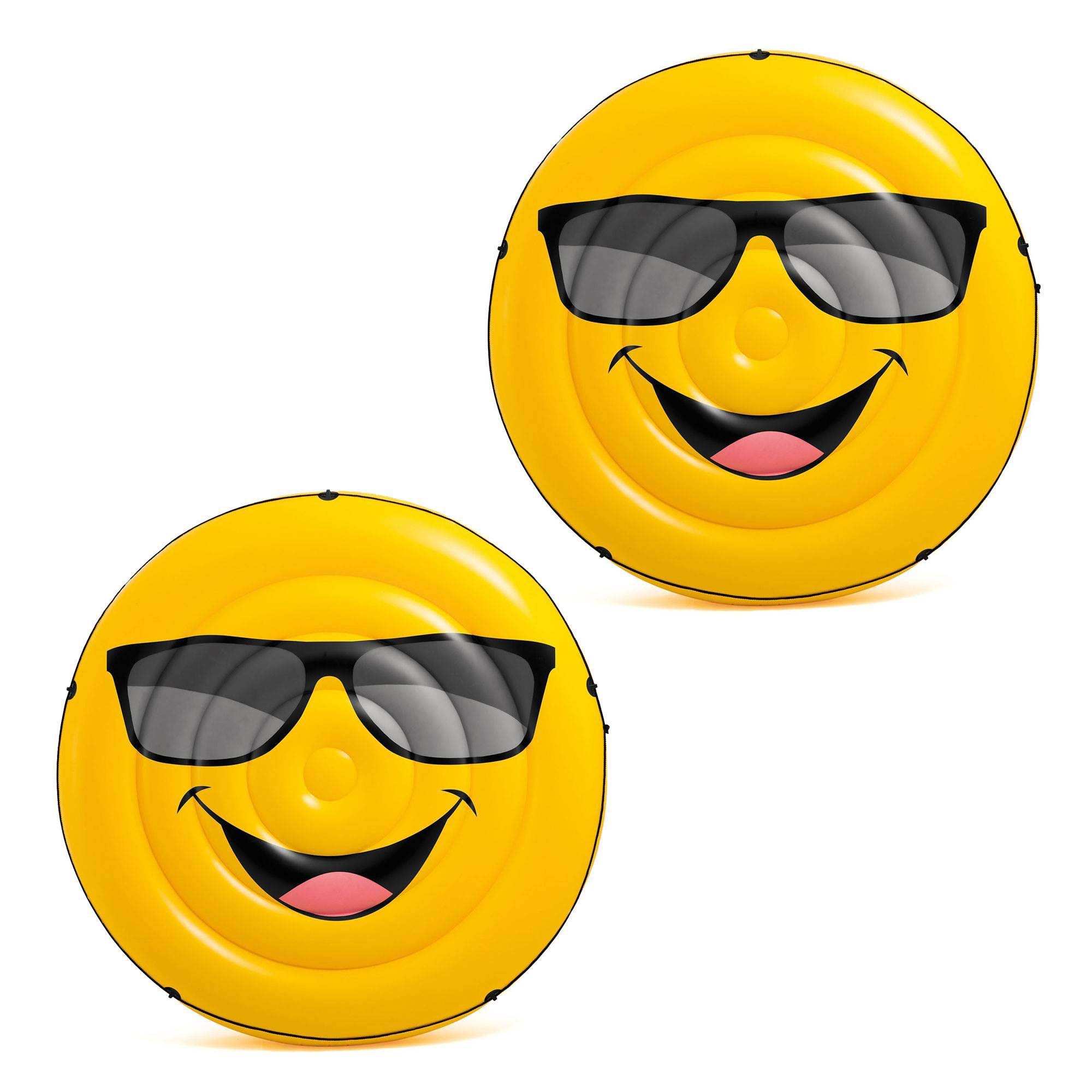 Intex Giant Inflatable Emoji Cool Guy Island Lounger Ride on Pool Float (2 Pack)