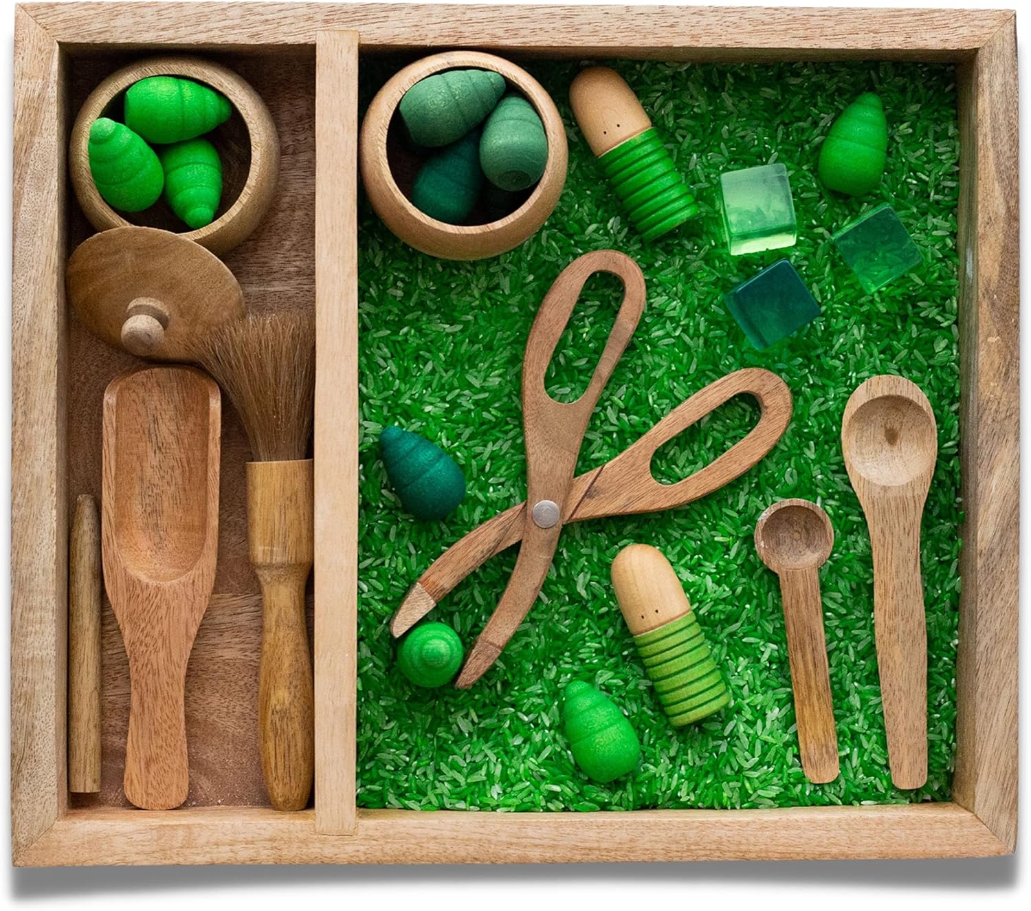 KOOKAROO Sensory Play Bin - 9 Montessori Sensory Bin Tools + 1 Sensory Box - Sensory Table Toys - Toddler Tongs - Sand Trays - Wooden Scoops - Toddler Sensory Toys - Sensory Bins for Toddlers 3-4 Pack of 2