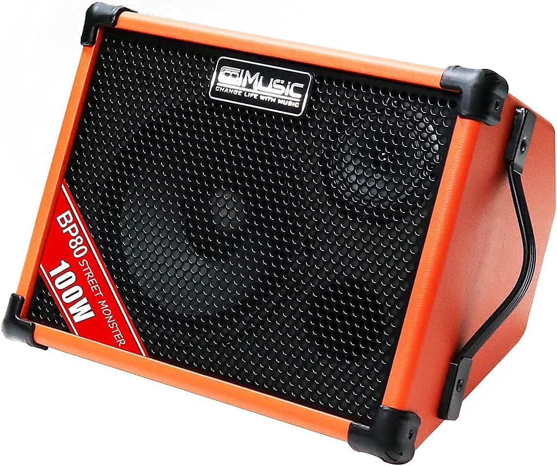 Coolmusic BP80 Powered Acoustic Guitar Amplifier- Portable Bluetooth Speaker 100W W/Battery, 6 Inputs,3 Band EQ