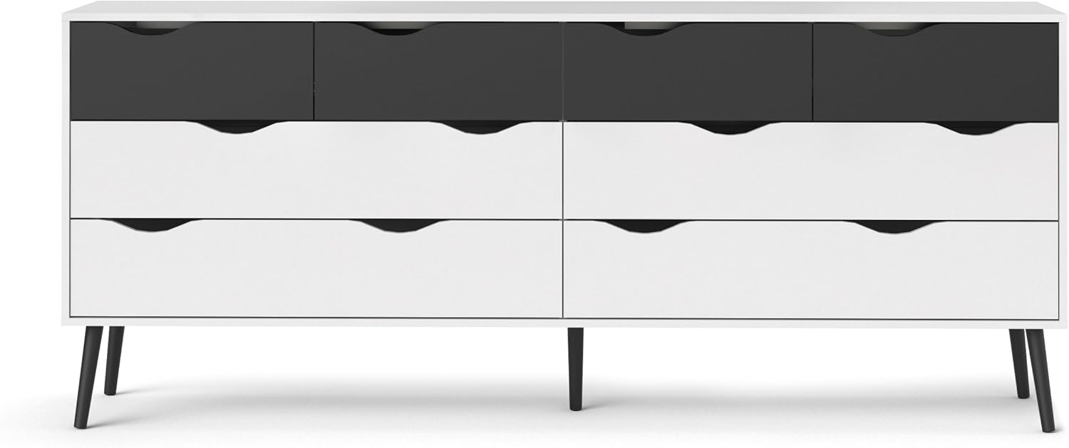 Tvilum Diana 8 Drawer Dresser, White/Black Matte