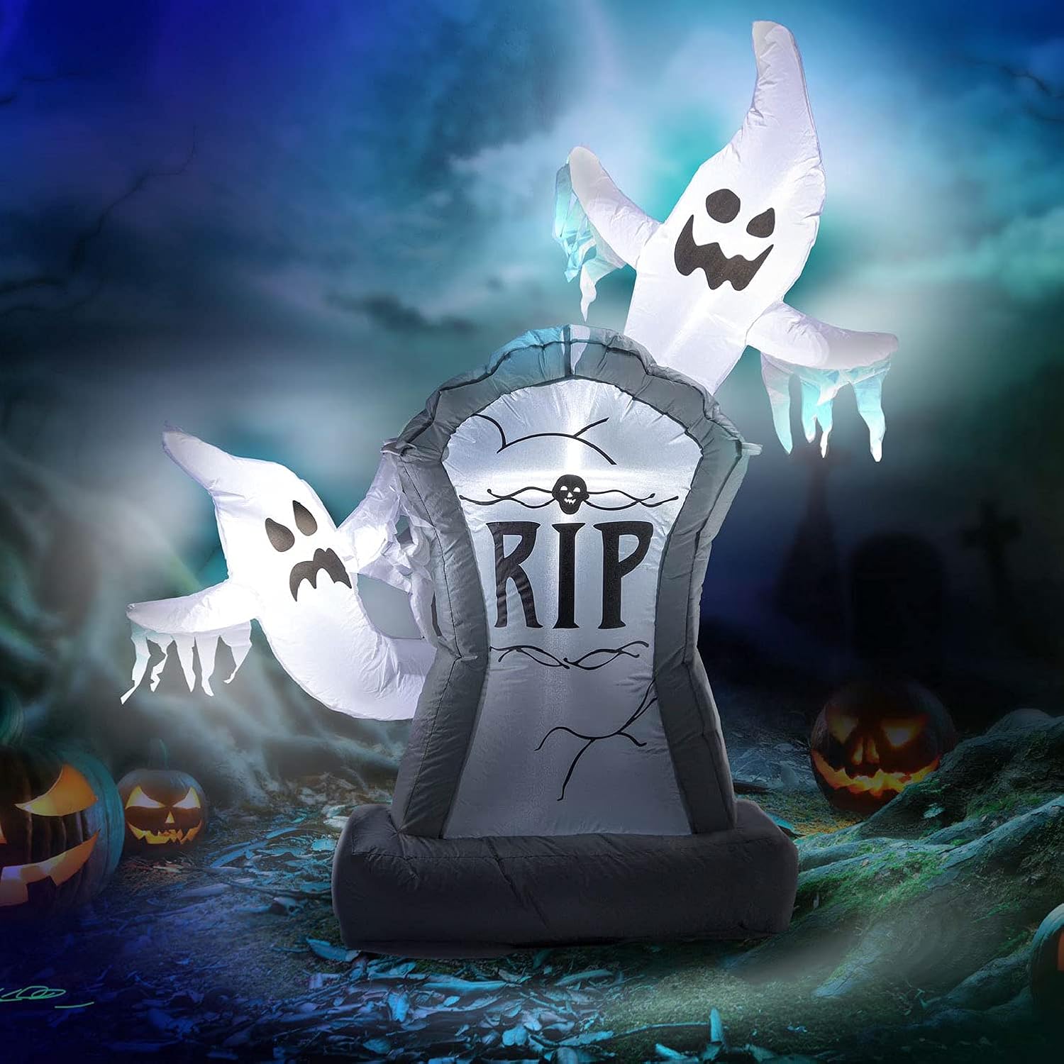 Design Accents Inflatable Halloween Decorations - 5 ft. Halloween Tombstone and Ghost Inflatable Decoration with LED Lights, Self-inflating Fan and Adapter Included Pack of 2