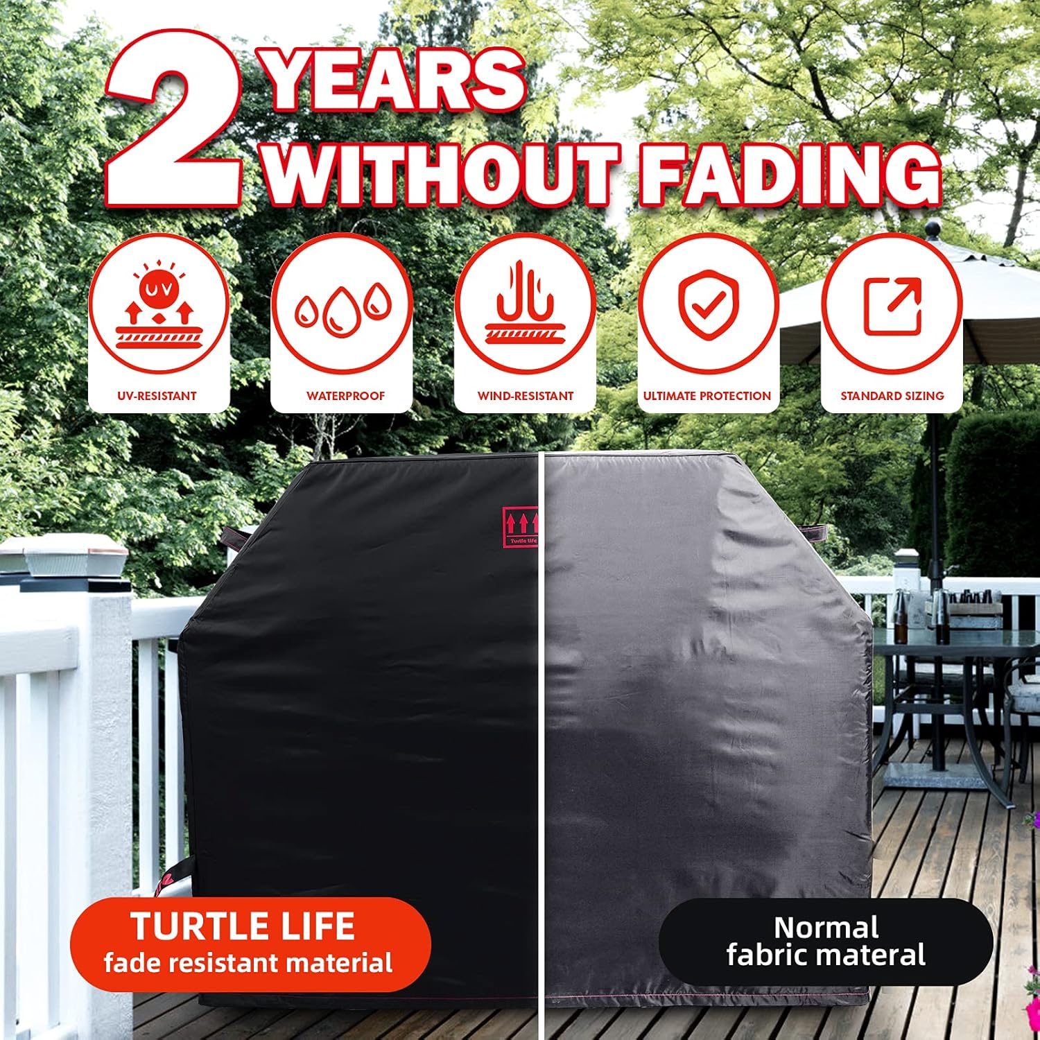 Turtle-Life BBQ Grill Cover,72 Inch Heavy Duty Waterproof Barbecue Gas Grill Covers for Weber Genesis Char-Broil Brinkmann, No Fading Away Within 2 Years, Black Pack of 2