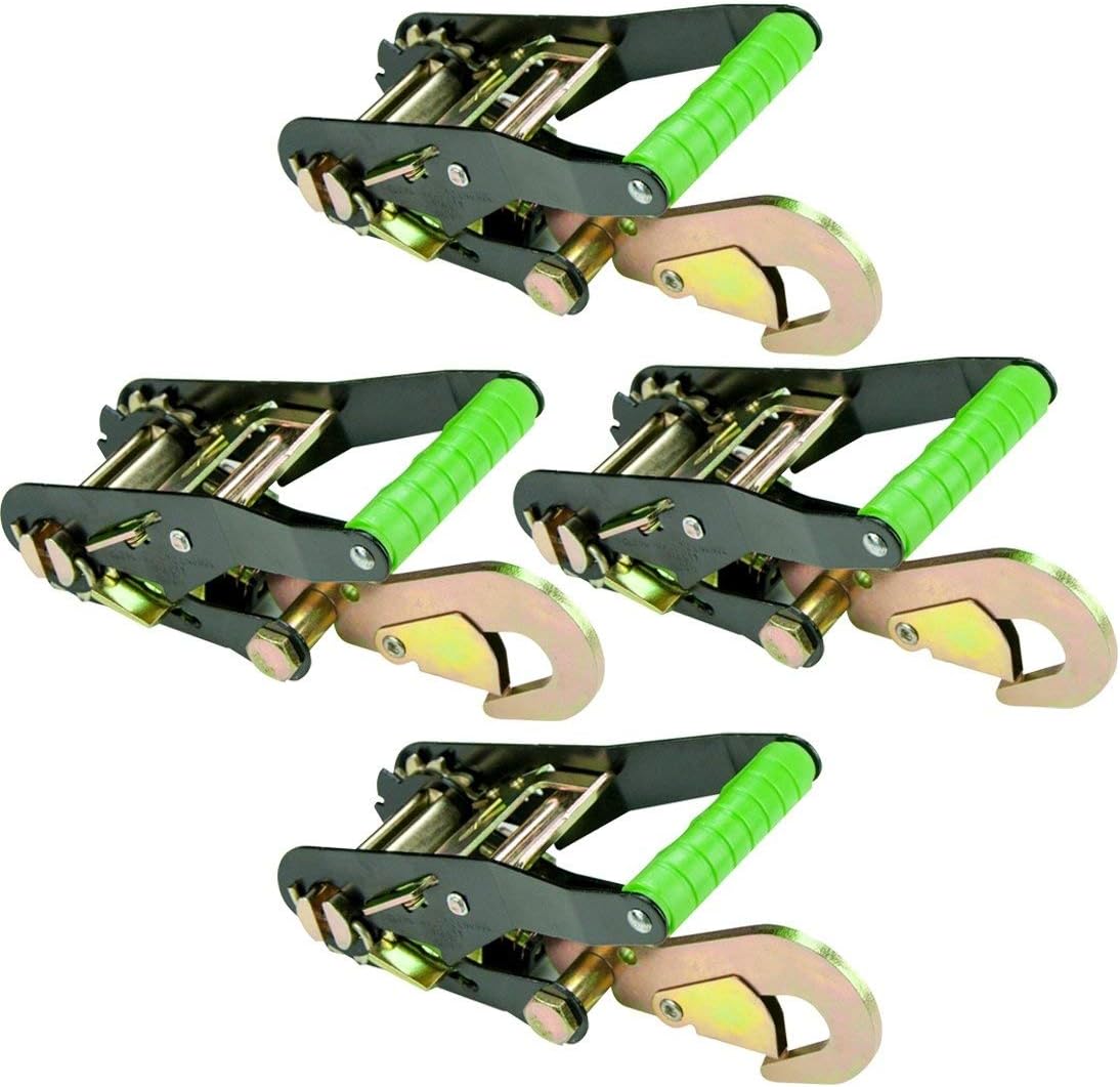 VULCAN Ratchet Buckle - Snap Hook - 2 Inch Wide Handle - High-Viz - 4 Pack - 3,300 Pound Safe Working Load Pack of 2