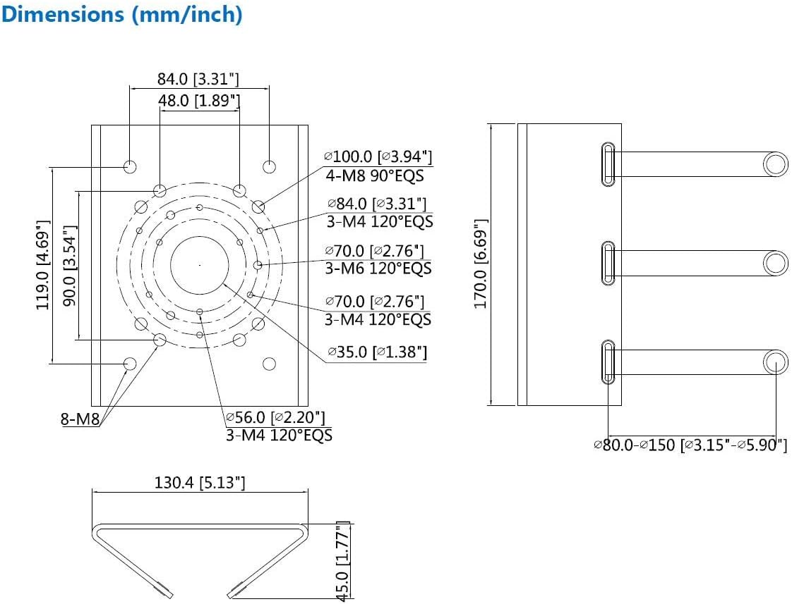 BeElion Pole Column Vertical PTZ Dome Camera Wall Loop Mounting Bracket for CCTV Dahua Wall Mounts Security Surveillance Cameras