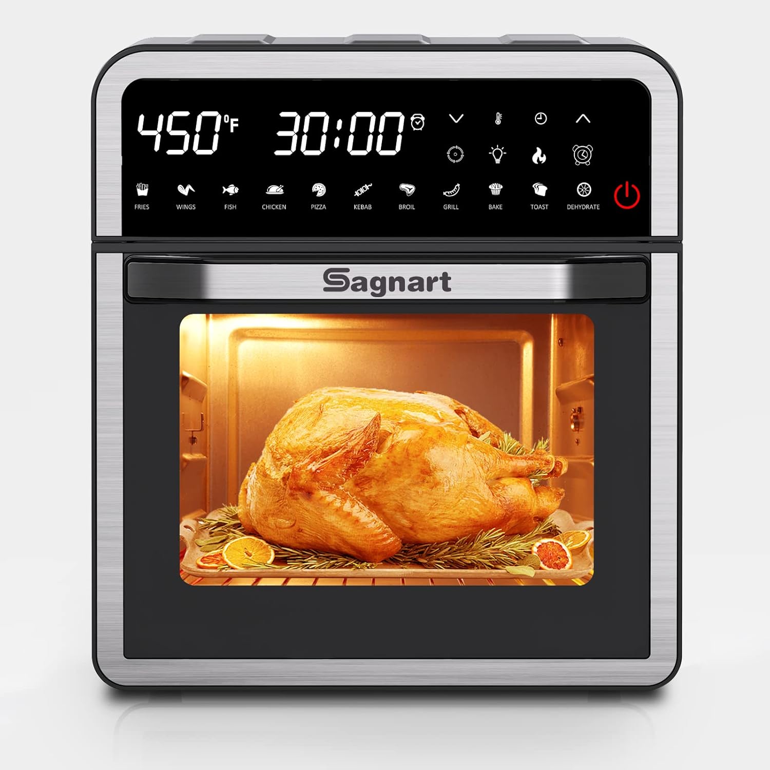 Sagnart Air Fryer Oven, 14-in-1 16 Quart Stainless Steel Air Fryers Toaster Oven with 11 Presets, 1600W LCD Touch Screen Air Fryer, Large Capacity Countertop Convection Toaster Oven with Rotisserie Dehydrator, ETL Certified
