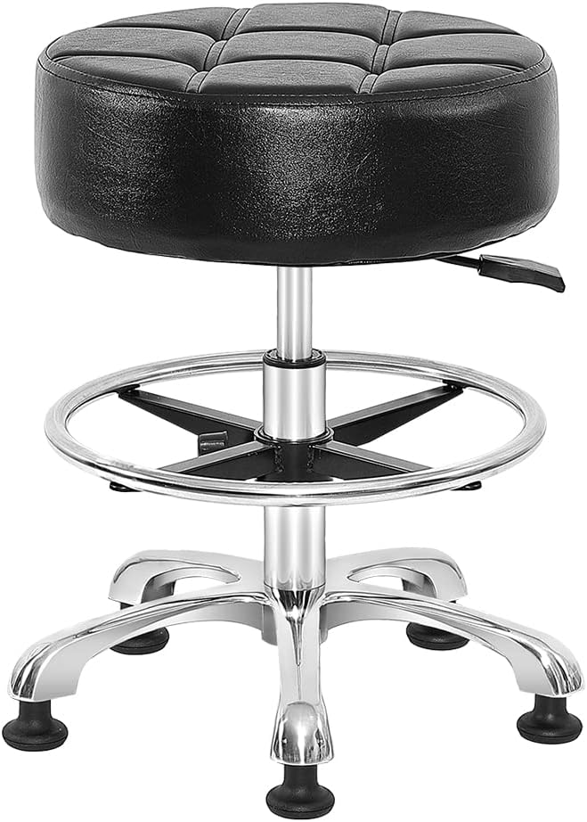 Grace & Grace Height Adjustable Swivel Stool with Extra Large and Extra Thick Seat for Ultimate Comfort for Salon, Tattoo, Studio, Shop, Kitchen (Black, with Nail and Footrest)