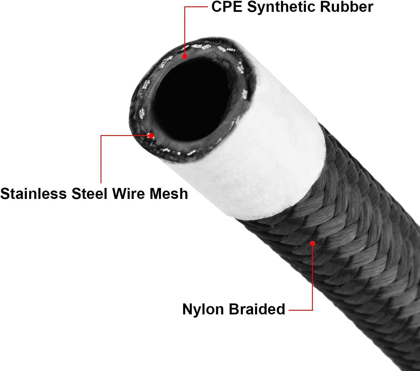 SINTLY 4AN Fuel Line Nylon Braided Fuel CPE Hose 10FT Black