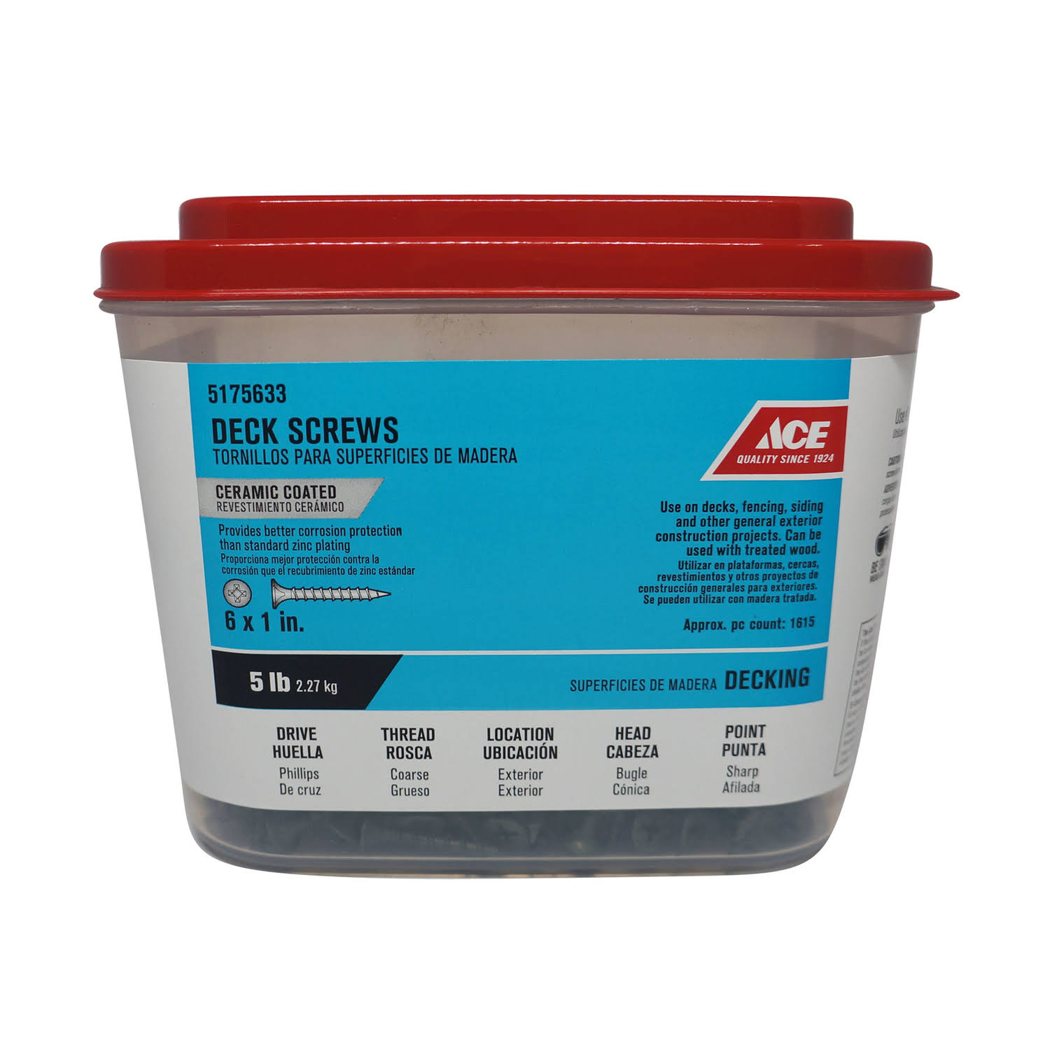 Ace Deck Screws Phillips Coarse NO. 6 1 in. L Ceramic 5 lb. Green