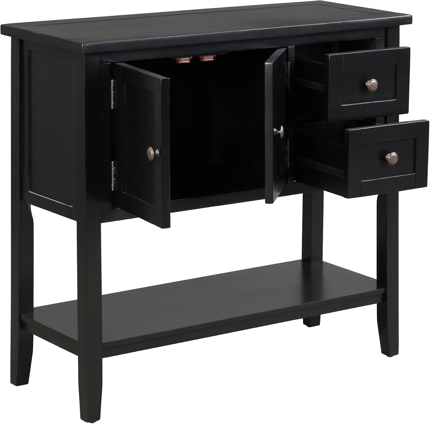 Knocbel 36in Console Table Buffet Sideboard with 2-Drawer, Storage Cabinet and Bottom Open Shelf, 140lbs Weight Capacity (White)