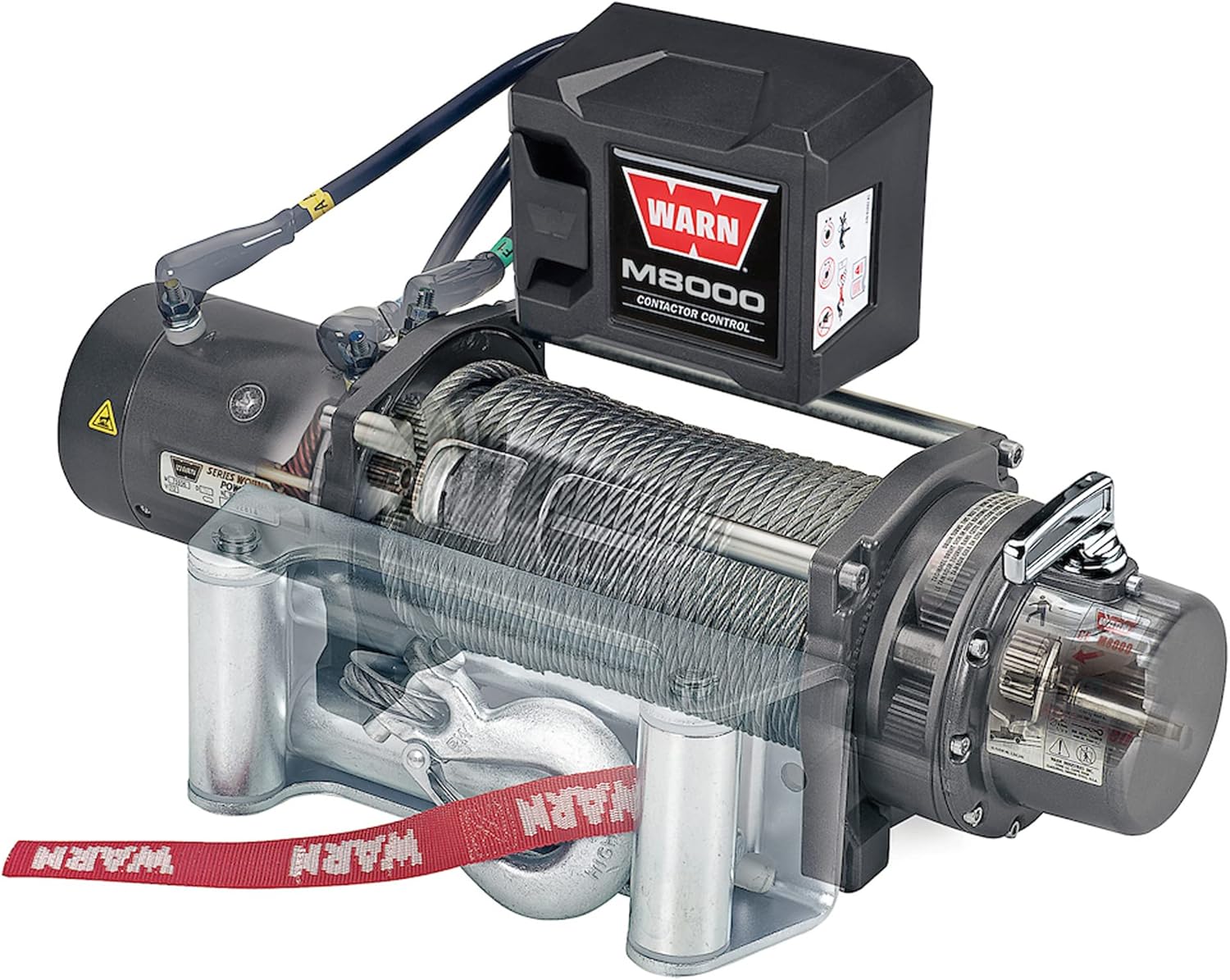 WARN 26502 M8000 Series Electric 12V Winch with Steel Cable Wire Rope: 5/16