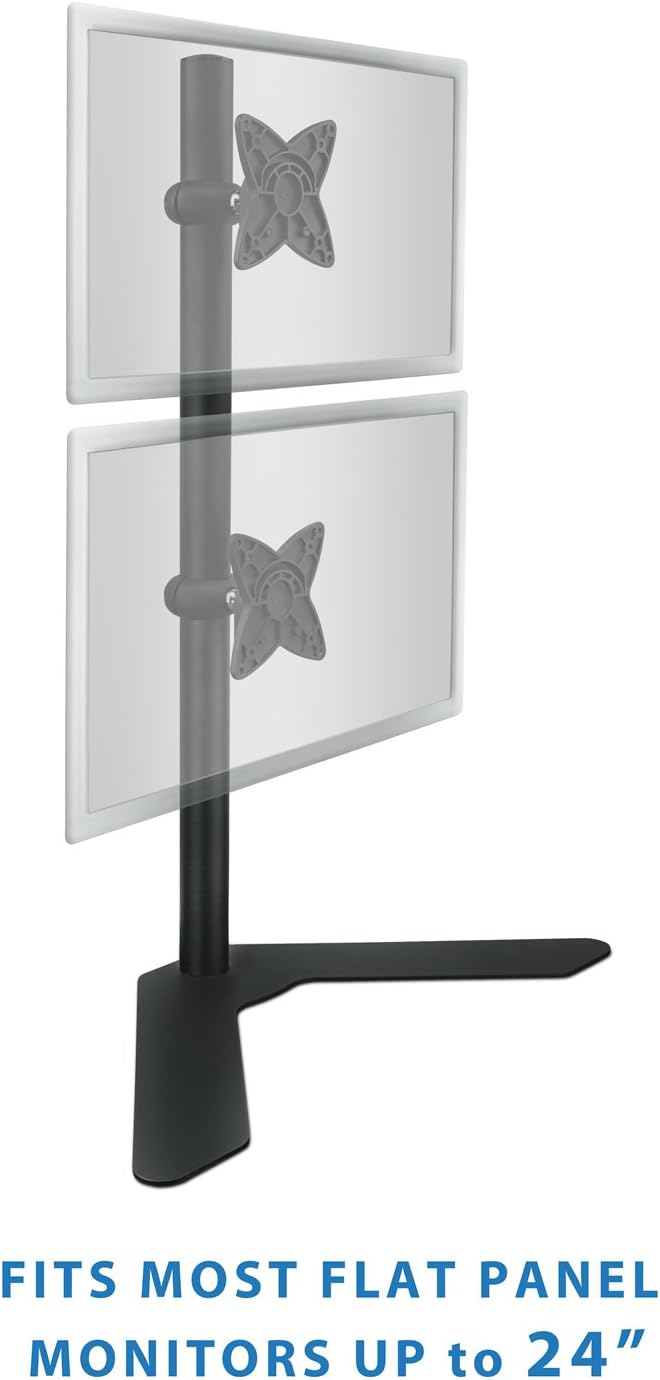Mount-It! Dual Monitor Stand | Vertical Stack Free Standing Desk Mount | Adjustable Height for Computer Monitor Screens Up To 27 Inches, VESA 75x75 and 100x100, Black (MI-758) Pack of 2