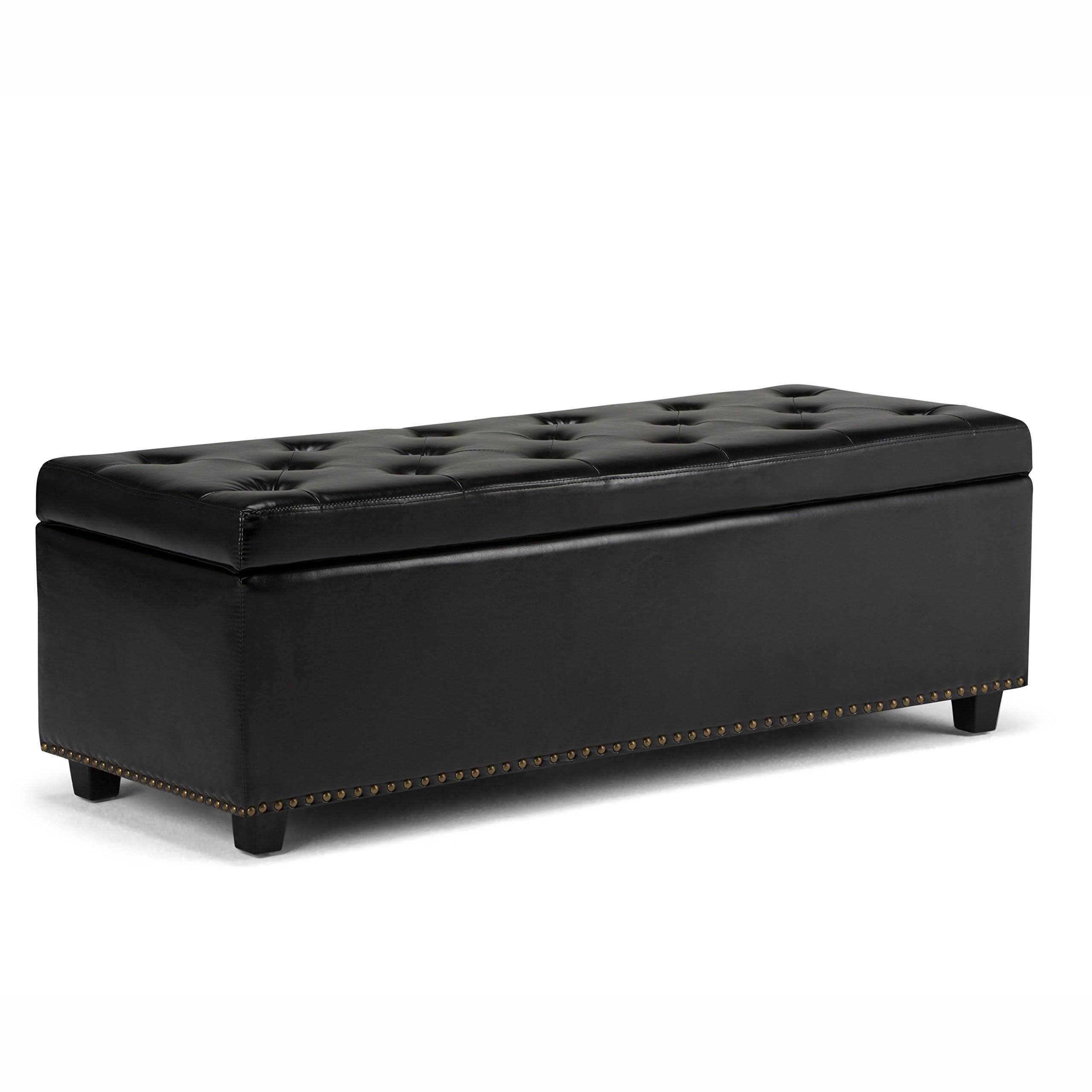 Simpli Home Hamilton Storage Ottoman Bench Midnight Black