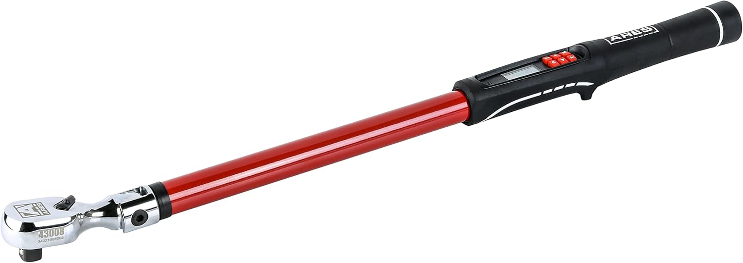 ARES 43008 - 1/2-Inch Drive Flex Head Electronic Digital Torque and Torque Angle Wrench - 25-250 ft/lbs (34-340Nm) - +/- 2% Accuracy - Reversible Thumb Switch - Multi-Alert Prevents Over-Torquing