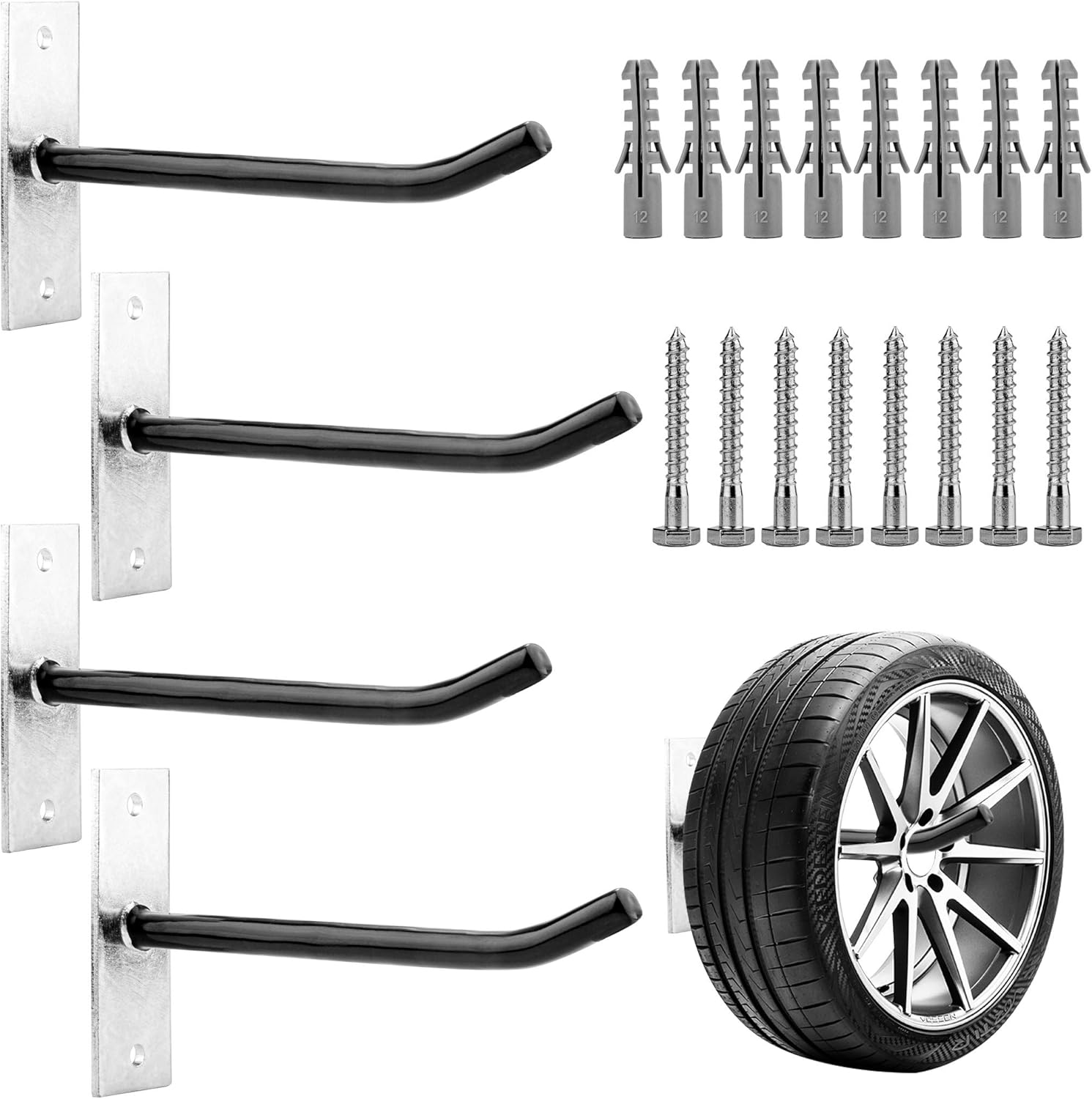 Cartman Heavy Duty Steel Garage Wall Mount Tire Wheel Storage Rack, Pack of 4