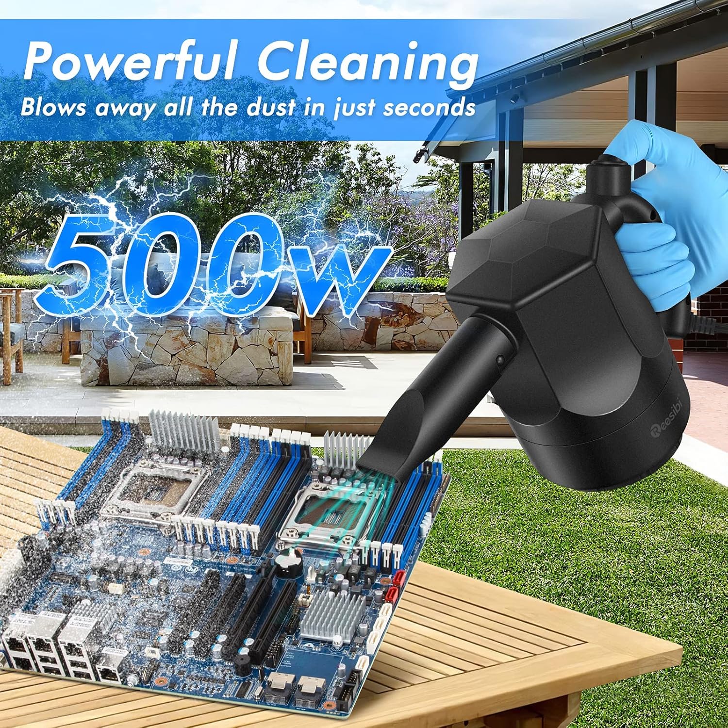 Reesibi Air Duster Electric Compressed Air Duster 500 Watt, Multiple-Use Computer Cleaner Dust Blower for Cleaning Dust, Hairs, Crumbs, Scraps for Computer Laptop Keyboard Electronic Devices Pack of 2