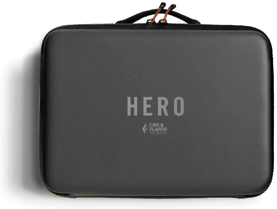 Fire & Flavor Hero System Ultra-Portable Easy Instant Light Charcoal Grilling for Tailgating, Beach RV, Park, Patio, Outdoors with Reusable Eco-Friendly Pod, Bamboo Cutting Board and Carry Case, Multi