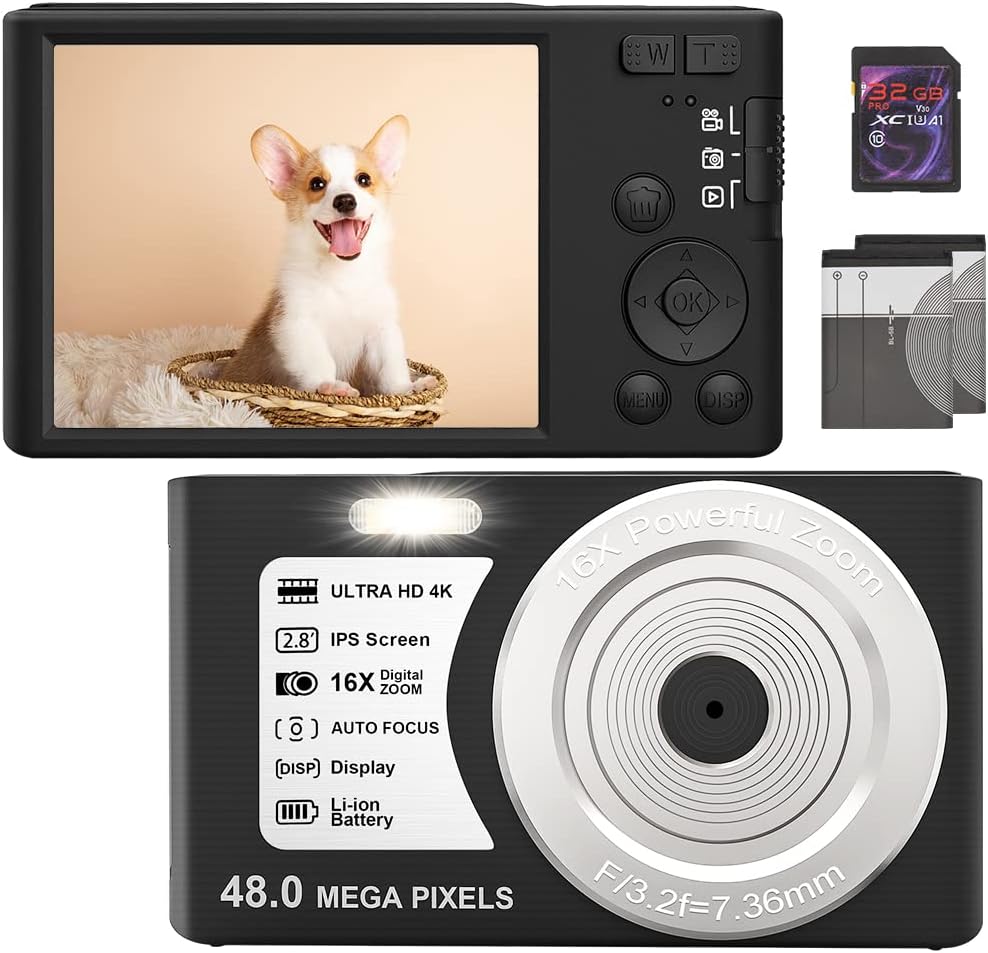 Digital Camera, 2.7K 48MP Rechargeable Vlogging Camera for YouTube, 3 Inch Screen Portable YouTube Camera Compact Mini Blogging Camera with Webcam