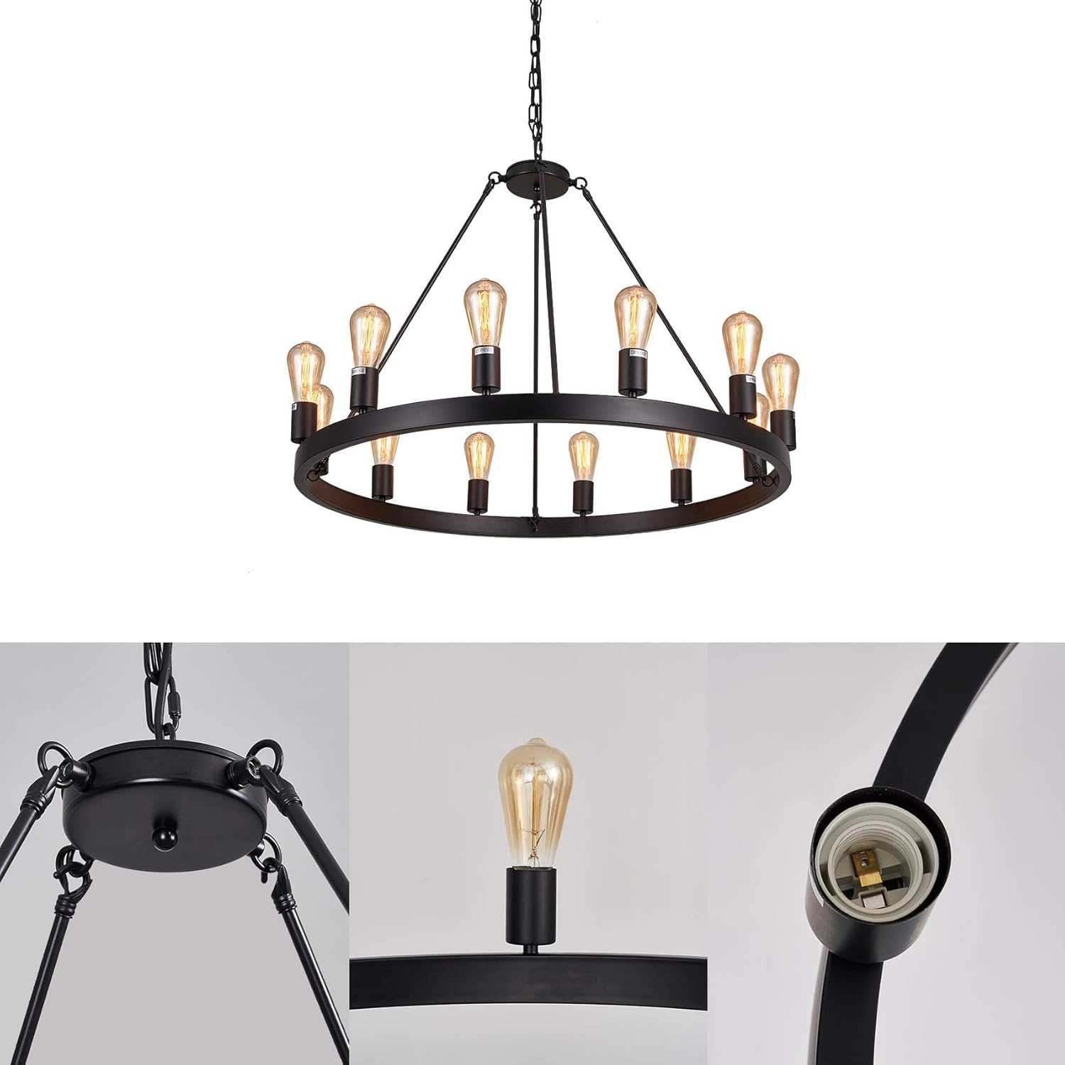 LIANSHUN Rustic Wagon Wheel Farmhouse Island Light, Retro Industrial Pendant Light, 34.45