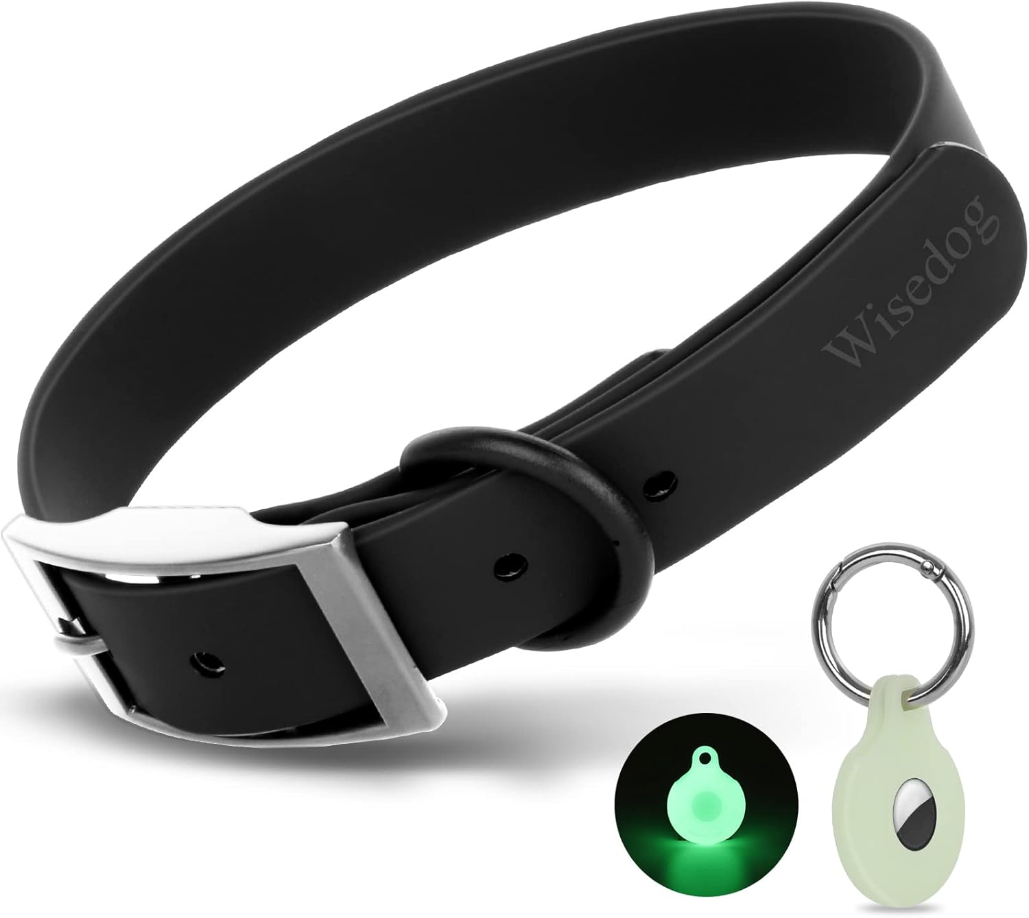 Adjustable Dog Collar with Airtag Holder: Durable Dog Collars, Soft Rubber Coated Webbing, Waterproof and Easy to Clean, for Small Medium Large Dogs (M, Lilac)