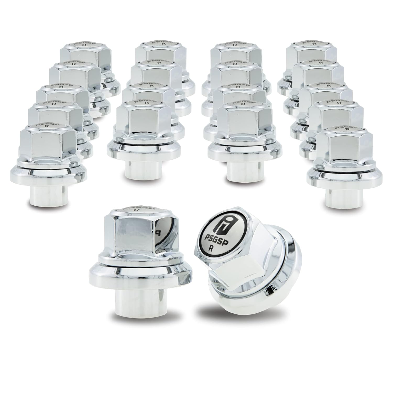 PSGSP Prime Sleeve Wheel Nuts M22x1.5 RH Chrome for Heavy Duty Truck Single/Front Aluminum Wheel-Hub Piloted-Bolt Hole: 26mm Pack of 20