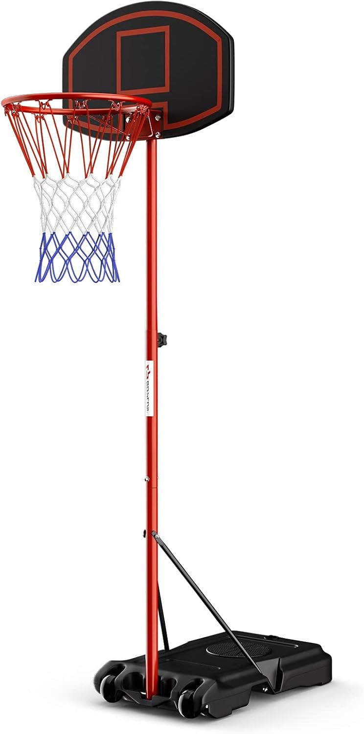 Goplus Portable Basketball Hoop, Height Adjustable Basketball Goal System [6.5FT-8.5FT] w/Shatterproof Backboard, Fillable Base & Wheels, Basketball Stand for Adult Kids, Indoor Outdoor Use
