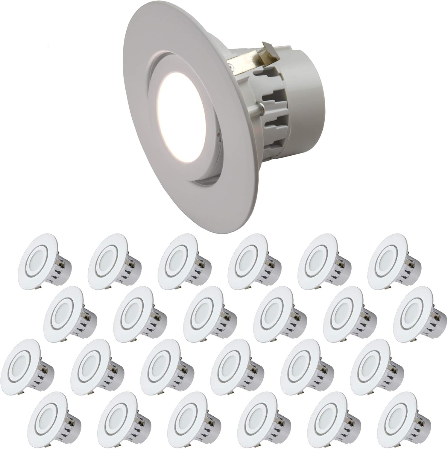 QuestLED 4&rdquo; LED Adjustable Rotating Downlight 24 Pack, 10W Dimmable LED Ceiling Light, Gimbal & Round Lens (4000K Daylight)