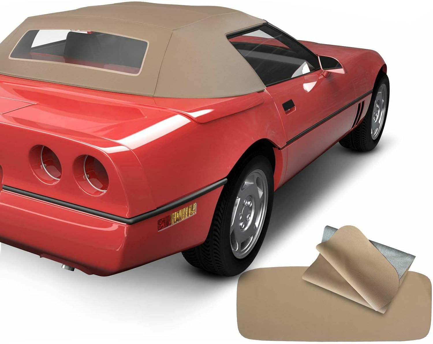 A-Premium Tan Convertible Soft Top with Plastic Window Compatible with Chevrolet Corvette 1986 1987 1988 1989 1990 1991 1992 1993 Convertible Hatchback